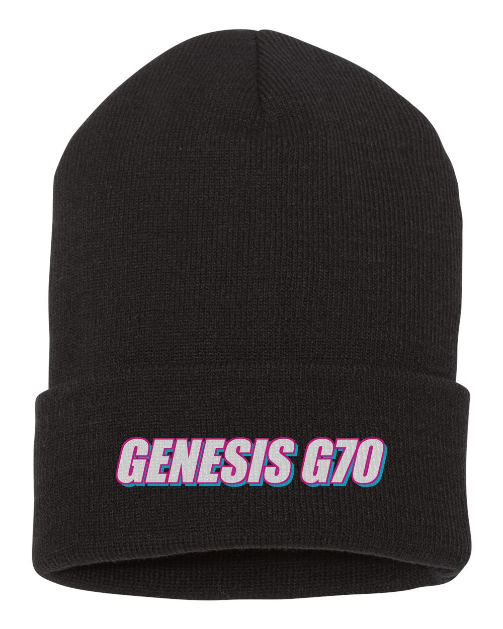 Genesis G70 black beanie front view with car name