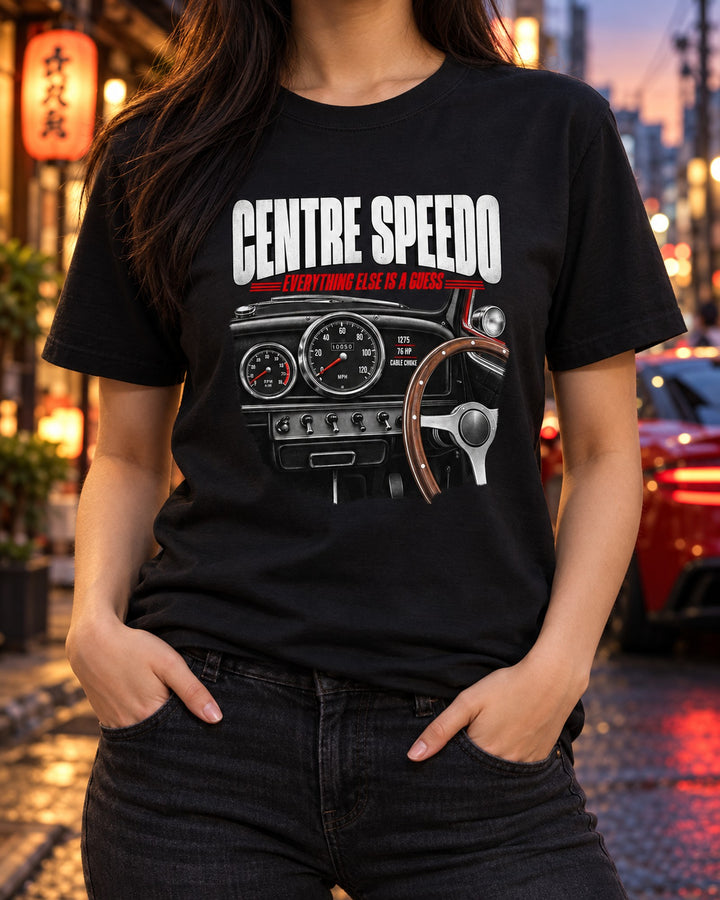 Classic Mini Cooper S 1275 Cockpit Shirt, Centre Speedo Car Gift T-Shirt Black worn hero