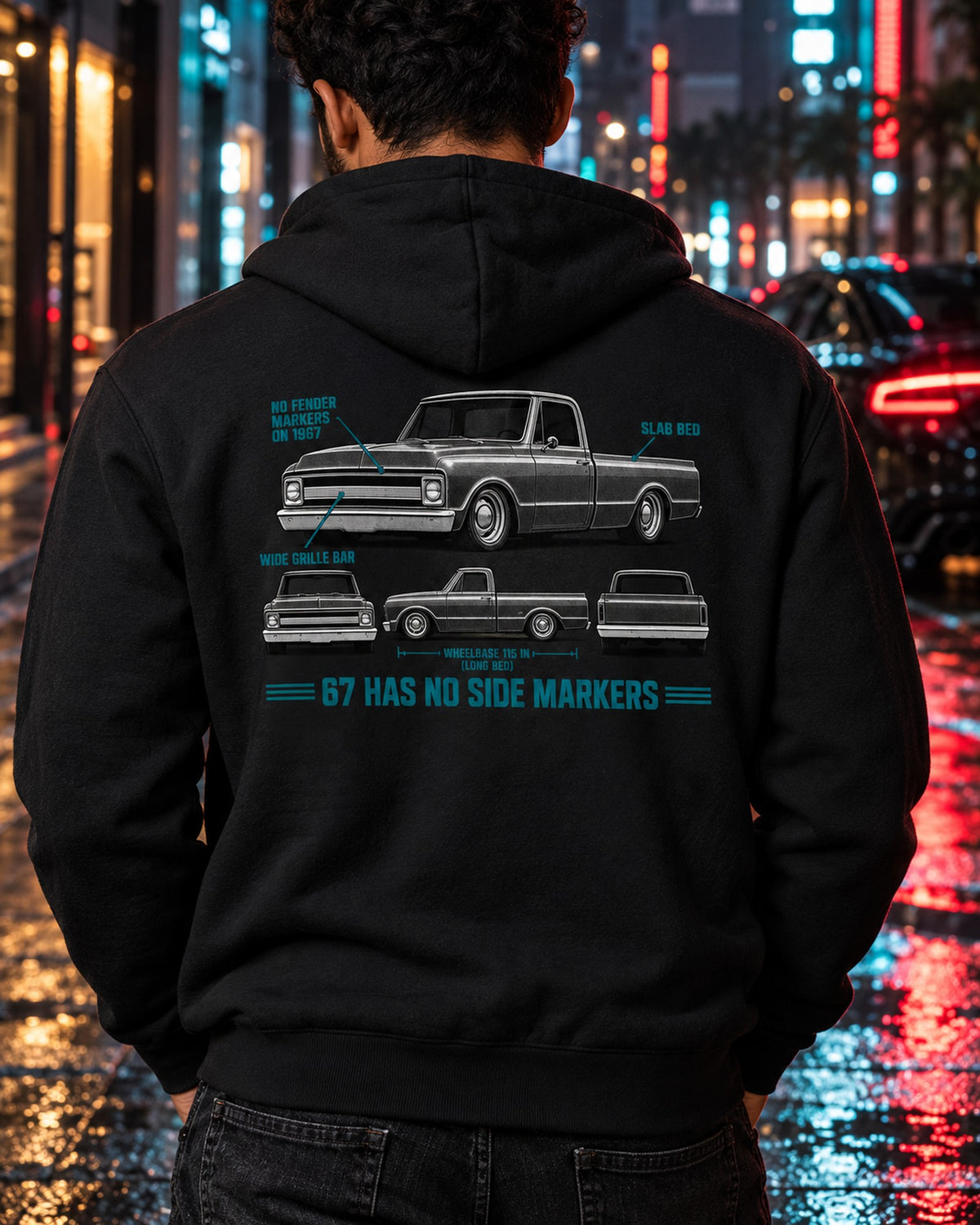 Chevrolet C10 Fleetside 1967-72 Spec Strip Shirt, Truck Guy Gift Zip Hoodie Black worn hero