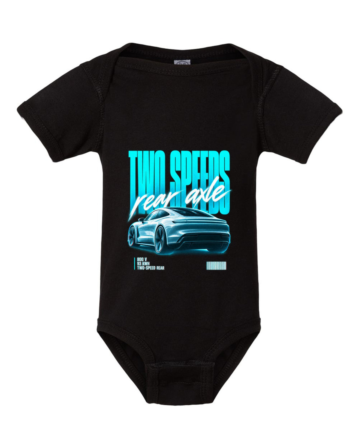 Audi e-tron GT 2021 rear three-quarter street poster with two speeds text black baby onesie front view with the design