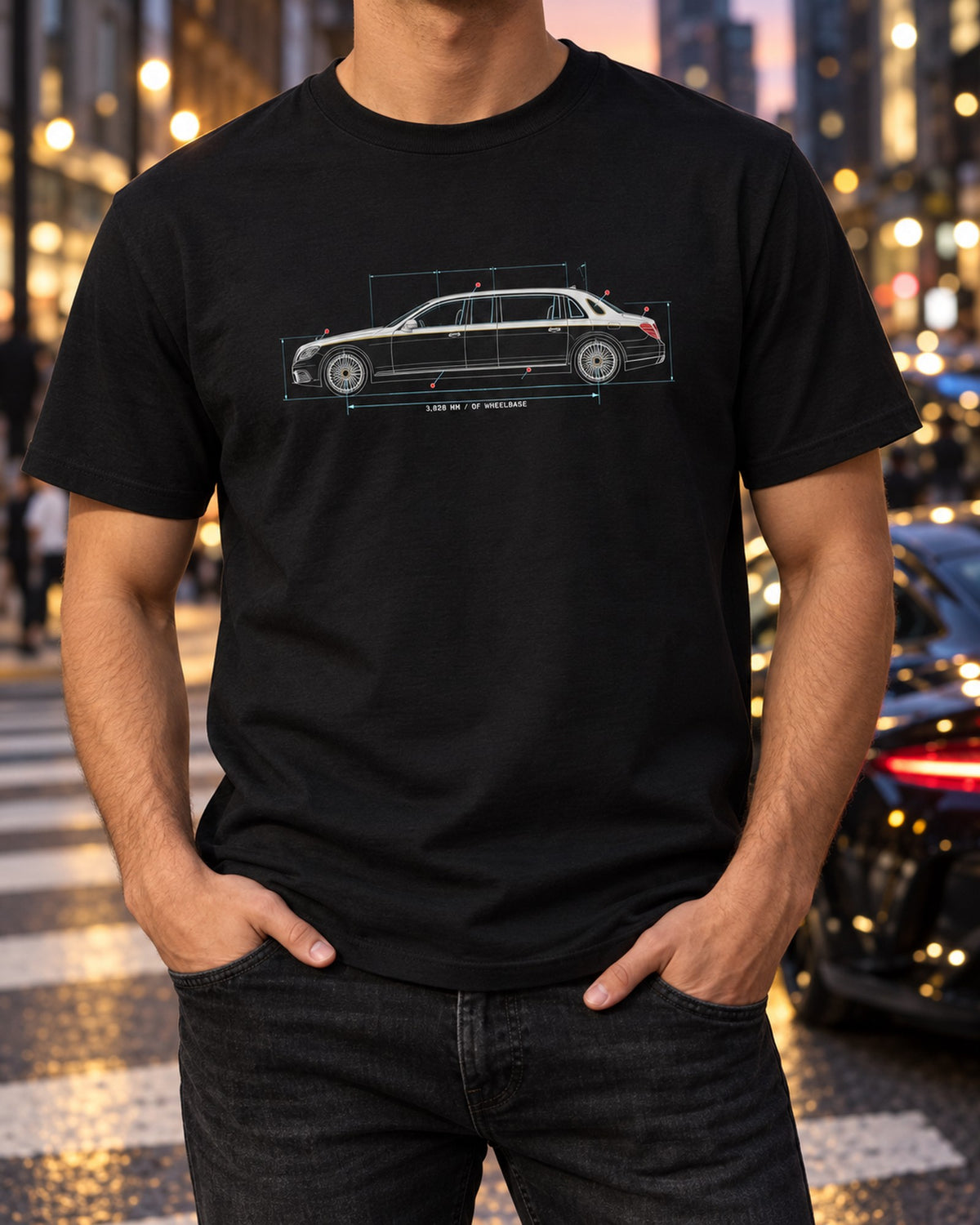 Maybach 62 S W240 Limousine Side Blueprint Tee T-Shirt Black worn hero