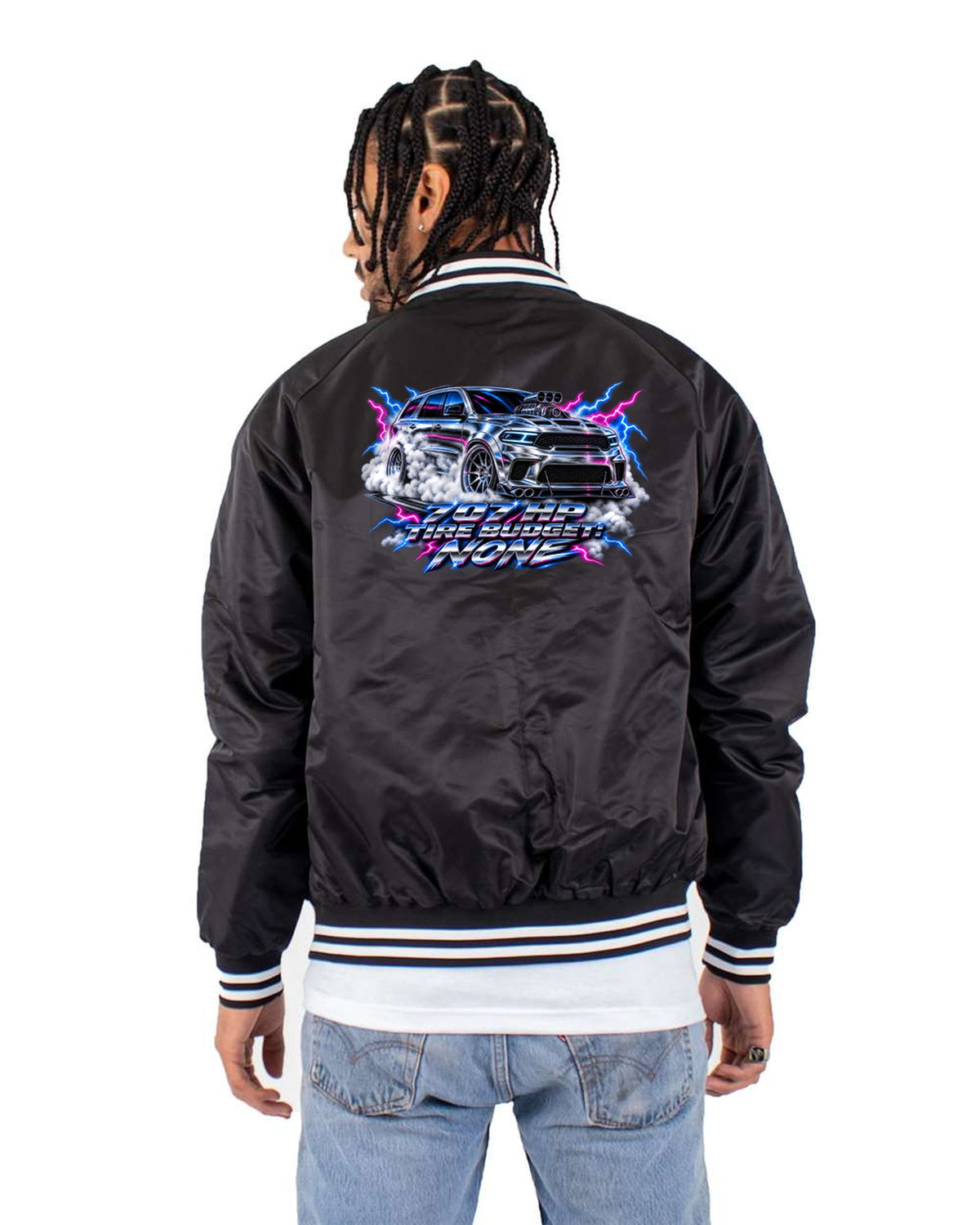 Jeep Grand Cherokee WK2 Trackhawk Airbrush Chrome Tee Bomber Jacket Black back
