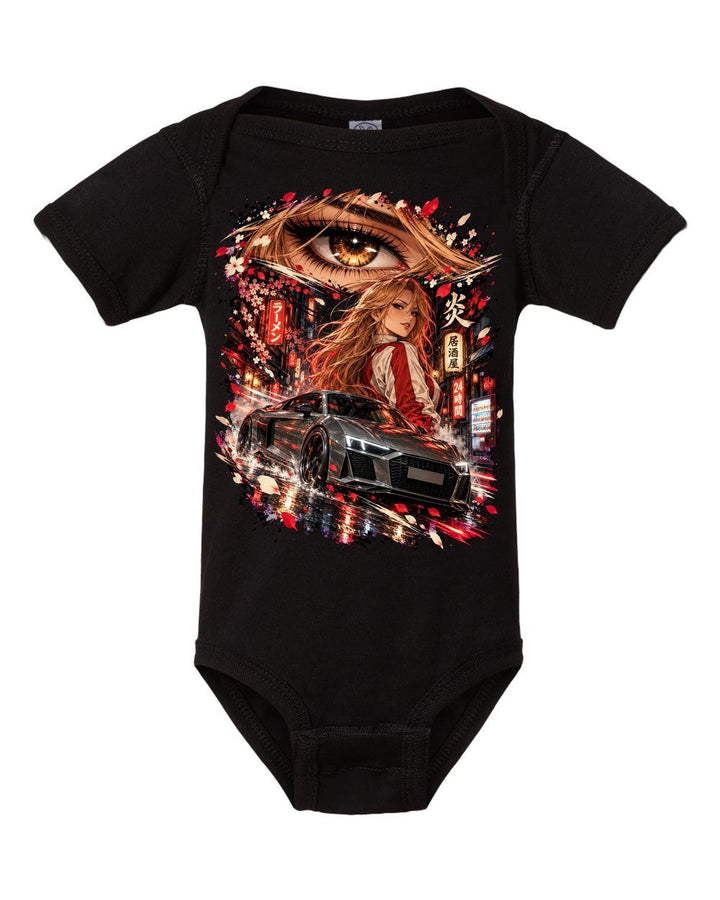 Audi R8 V10 Anime Girl Baby Onesie Black front
