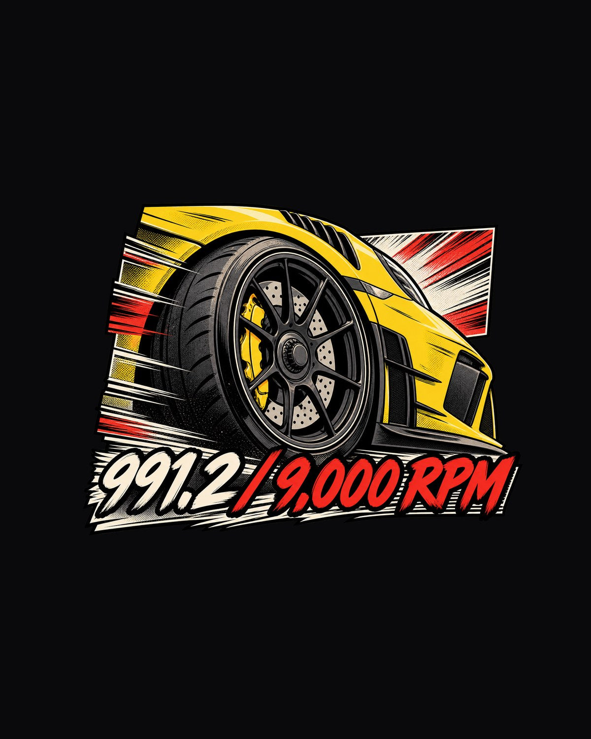Porsche 991.2 GT3 RS Retro Manga Panel Shirt, 9,000 RPM design only