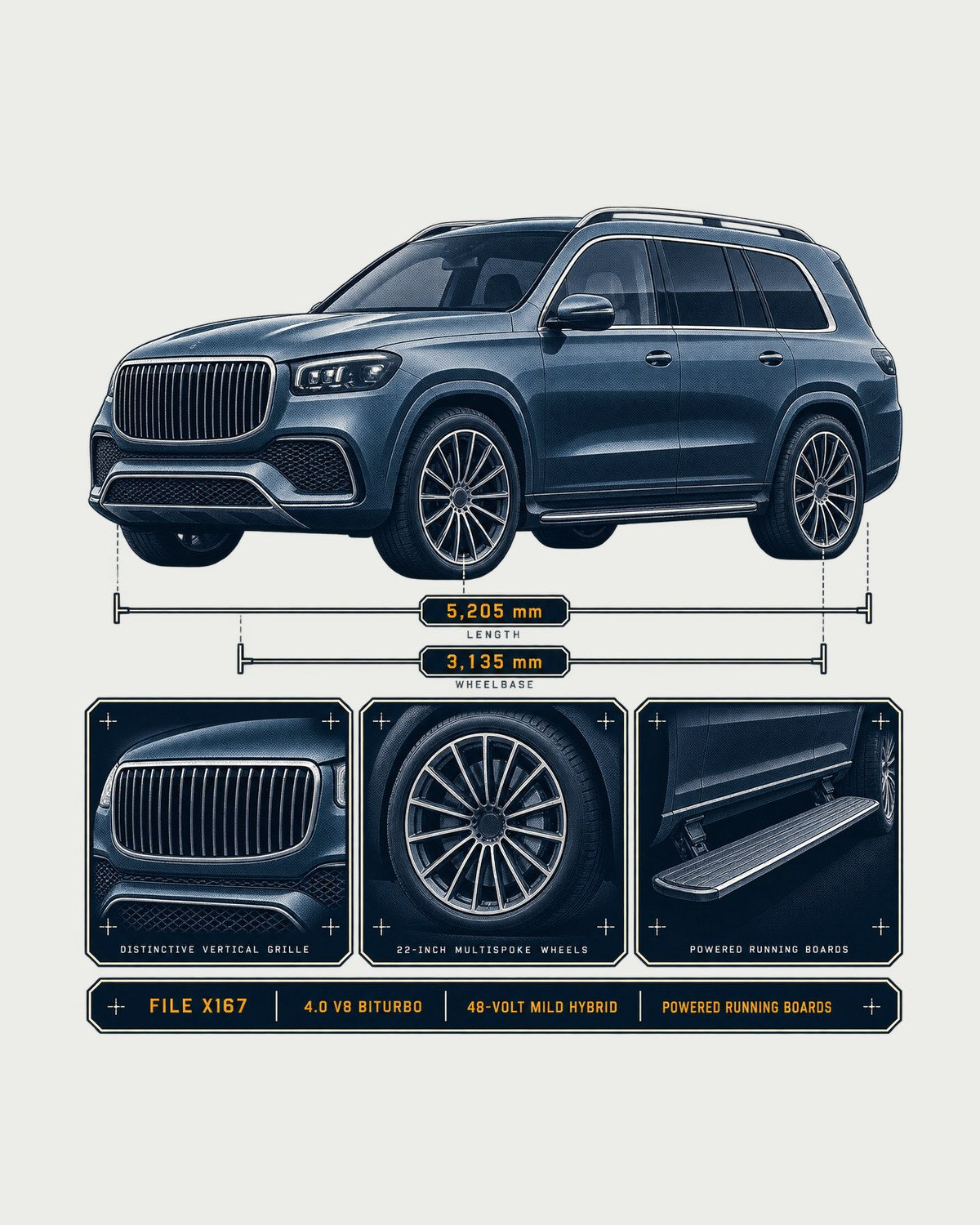 Mercedes-Maybach GLS 600 X167 Dossier print, SUV Car Tee design only