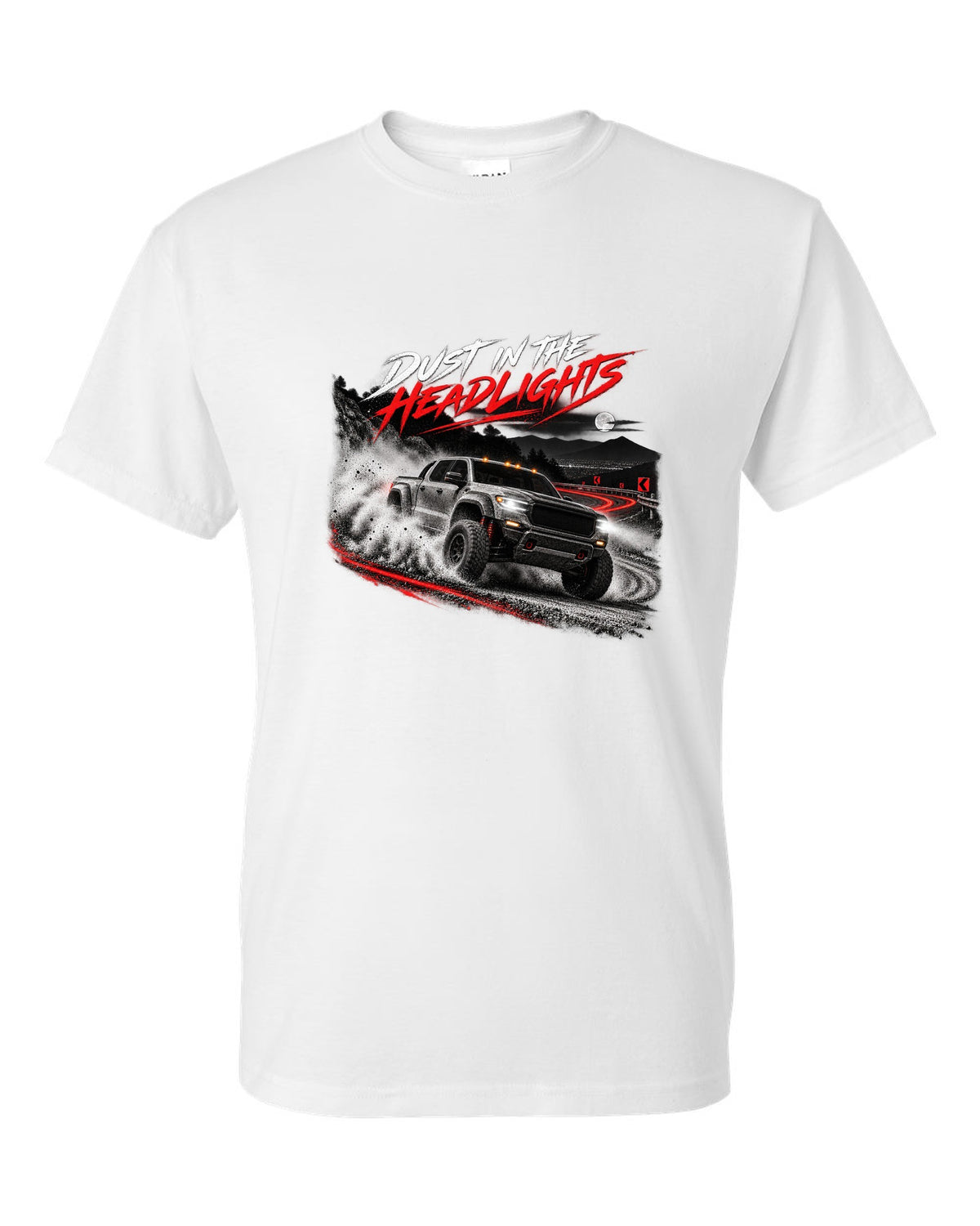 Ford Ranger Raptor 2024 P703 dust night print with Redback, 3.0 TT and 405 HP white t-shirt front view with the design