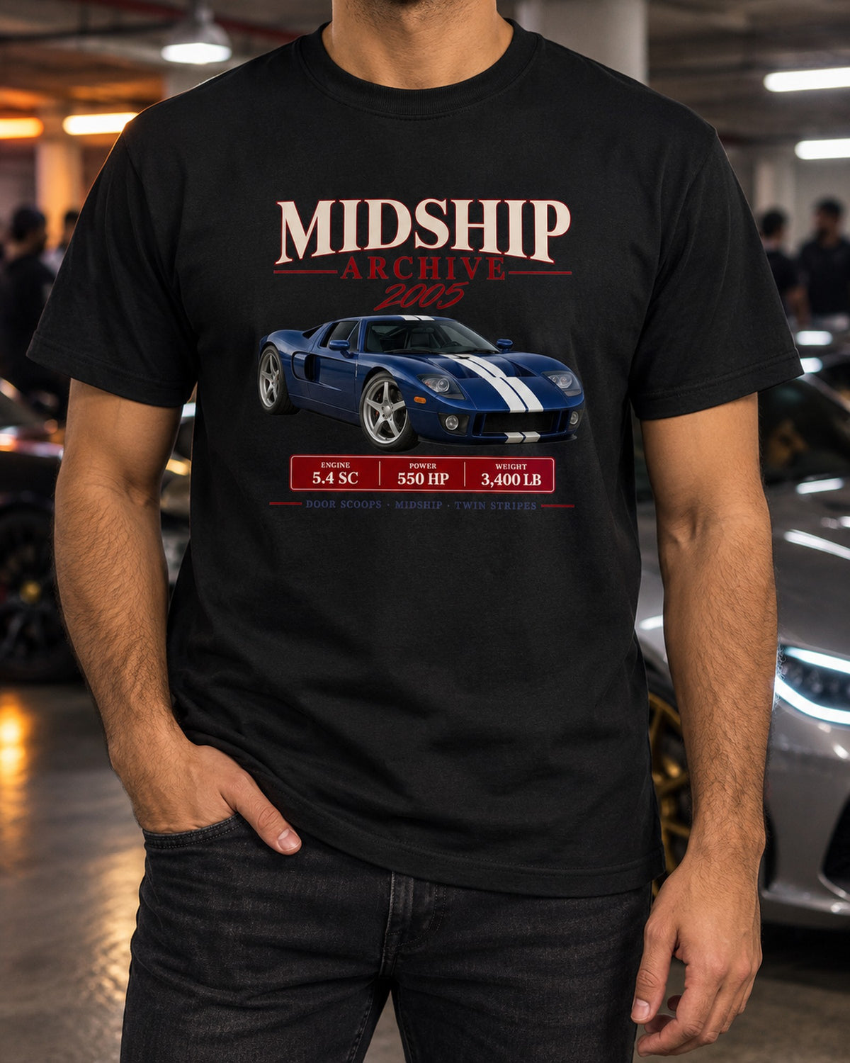 2005-06 Ford GT Midship Archive Panel Shirt, Supercar Gift T-Shirt Black worn hero