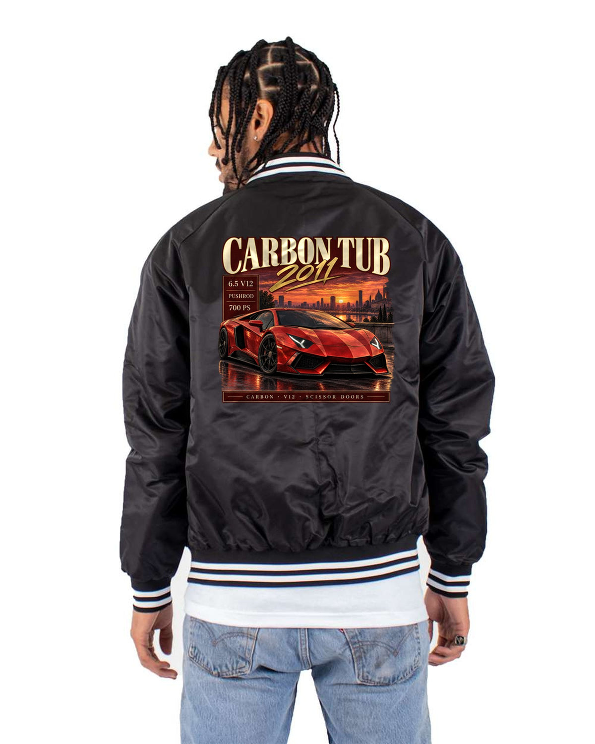 Aventador LP700-4 Carbon Tub Archive Shirt, 6.5 V12 Pushrod Bomber Jacket Black back