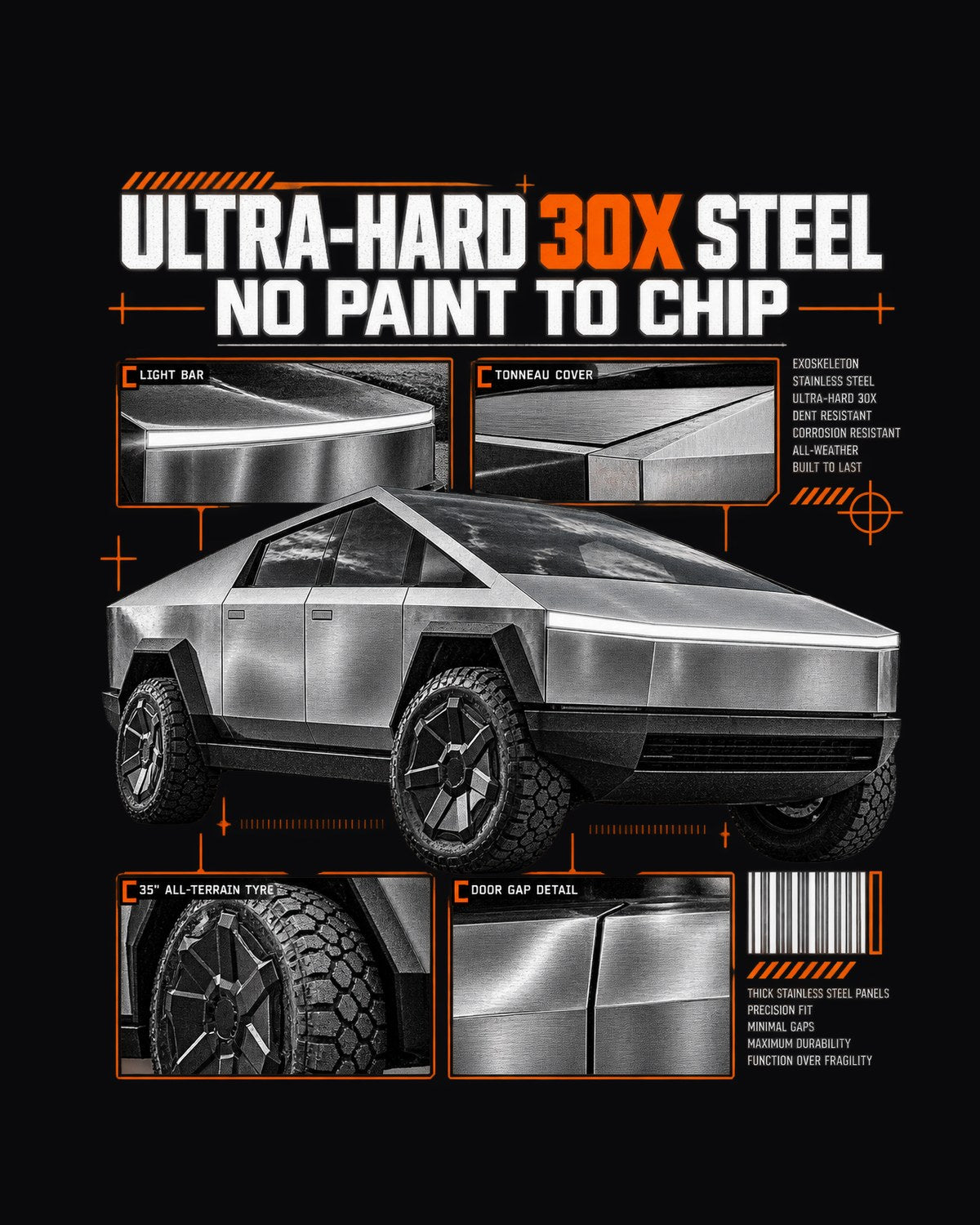 Tesla Cybertruck 2023 Steel Dossier Shirt, Ultra-Hard 30X design only
