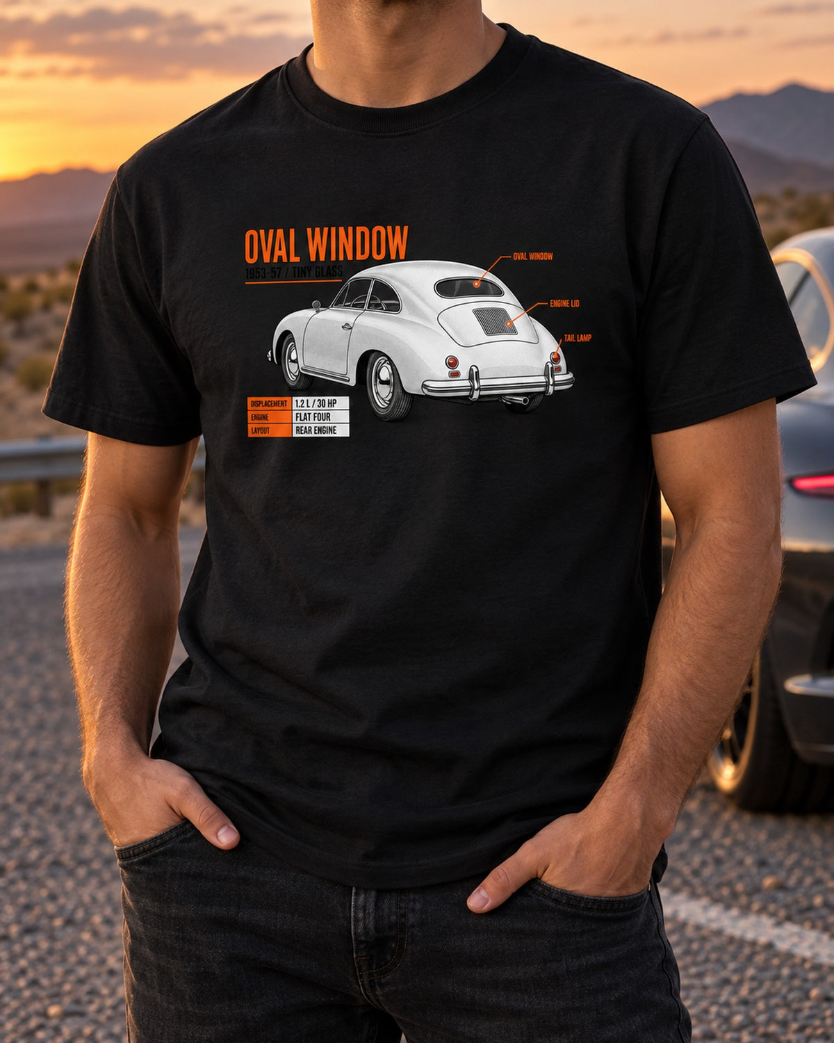 VW Beetle Oval Window 1953-57 Spec Poster Shirt, Car Tee T-Shirt Black worn hero