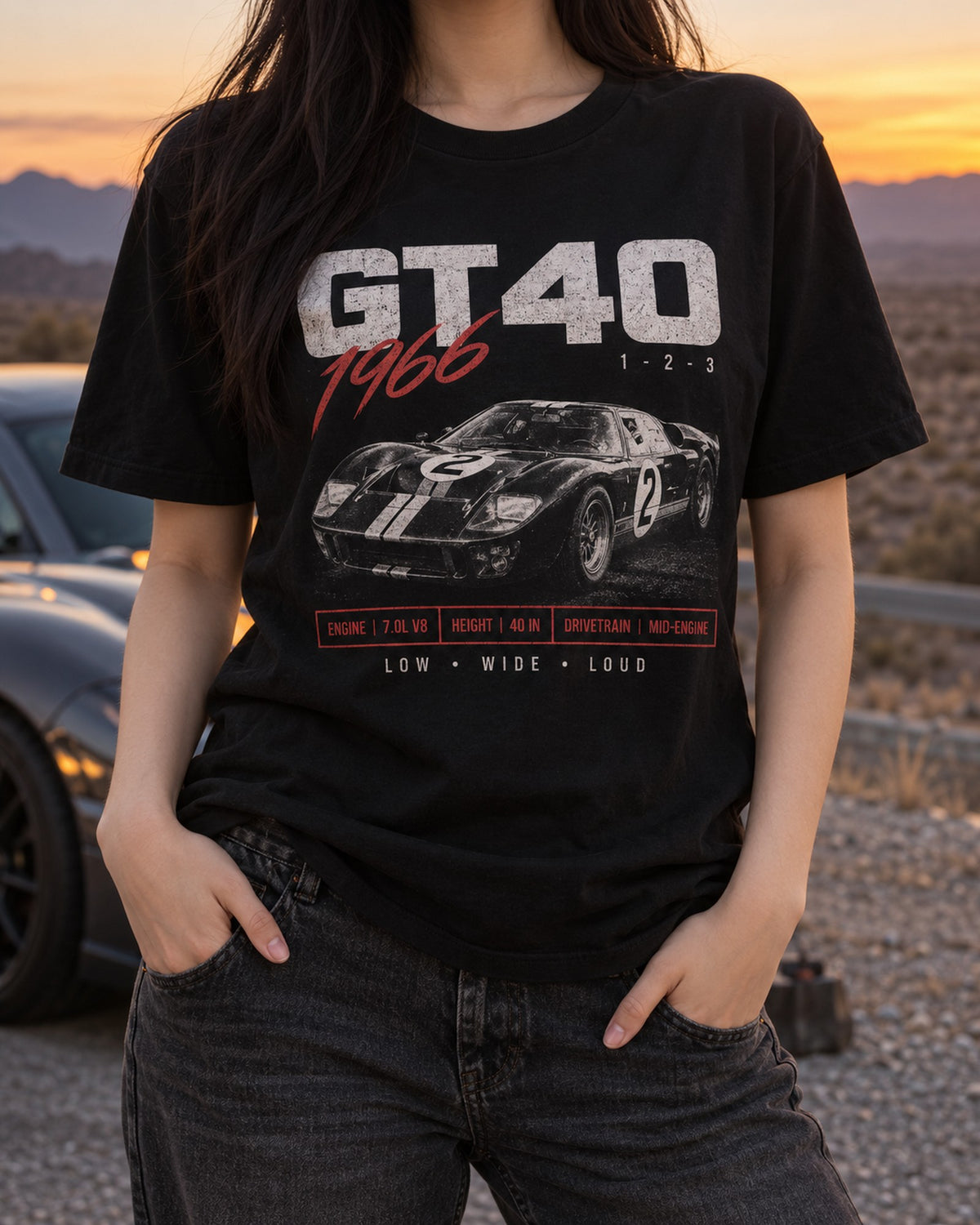 Ford GT40 Mk II 1966 Archive Panel Shirt, Le Mans Car Gift T-Shirt Black worn hero