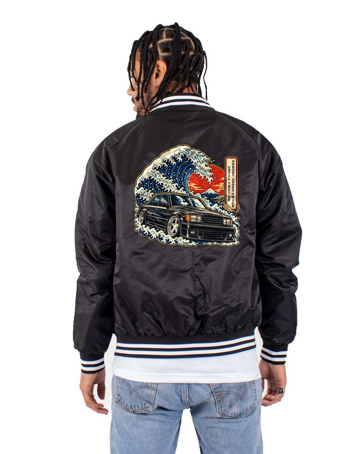 Mercedes 300E Hammer W124 Ukiyo-e Wave Woodblock Shirt Bomber Jacket Black back
