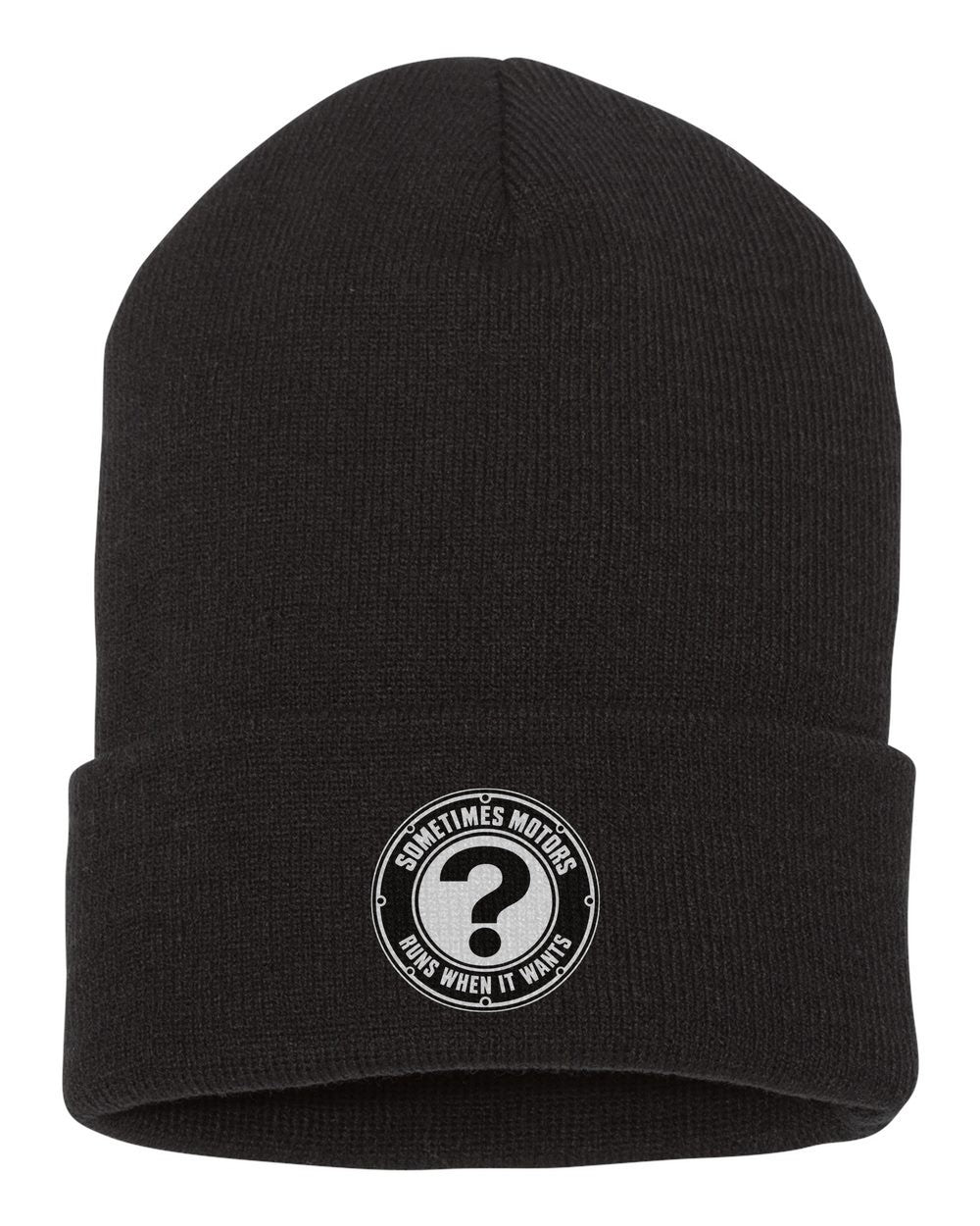 Funny Sometimes Motors Roundel Shirt For Car Guys black beanie front view with car name