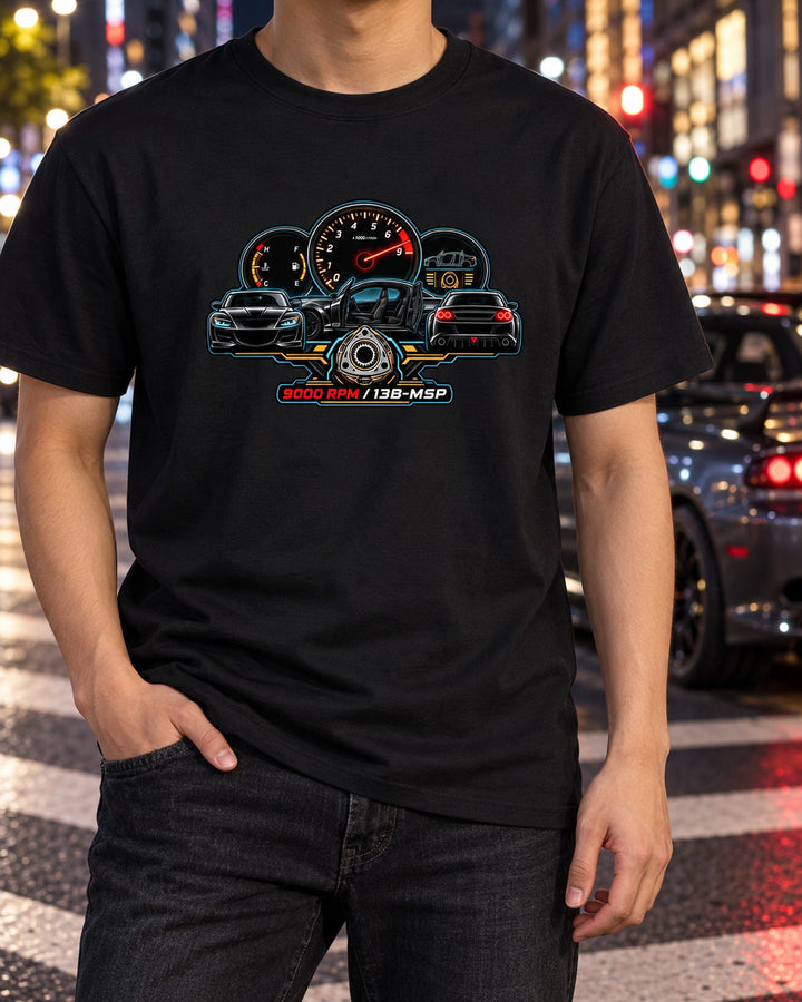 RX-8 SE3P 9000 RPM Gauge Cluster Graphic Shirt, 13B-MSP T-Shirt Black worn hero