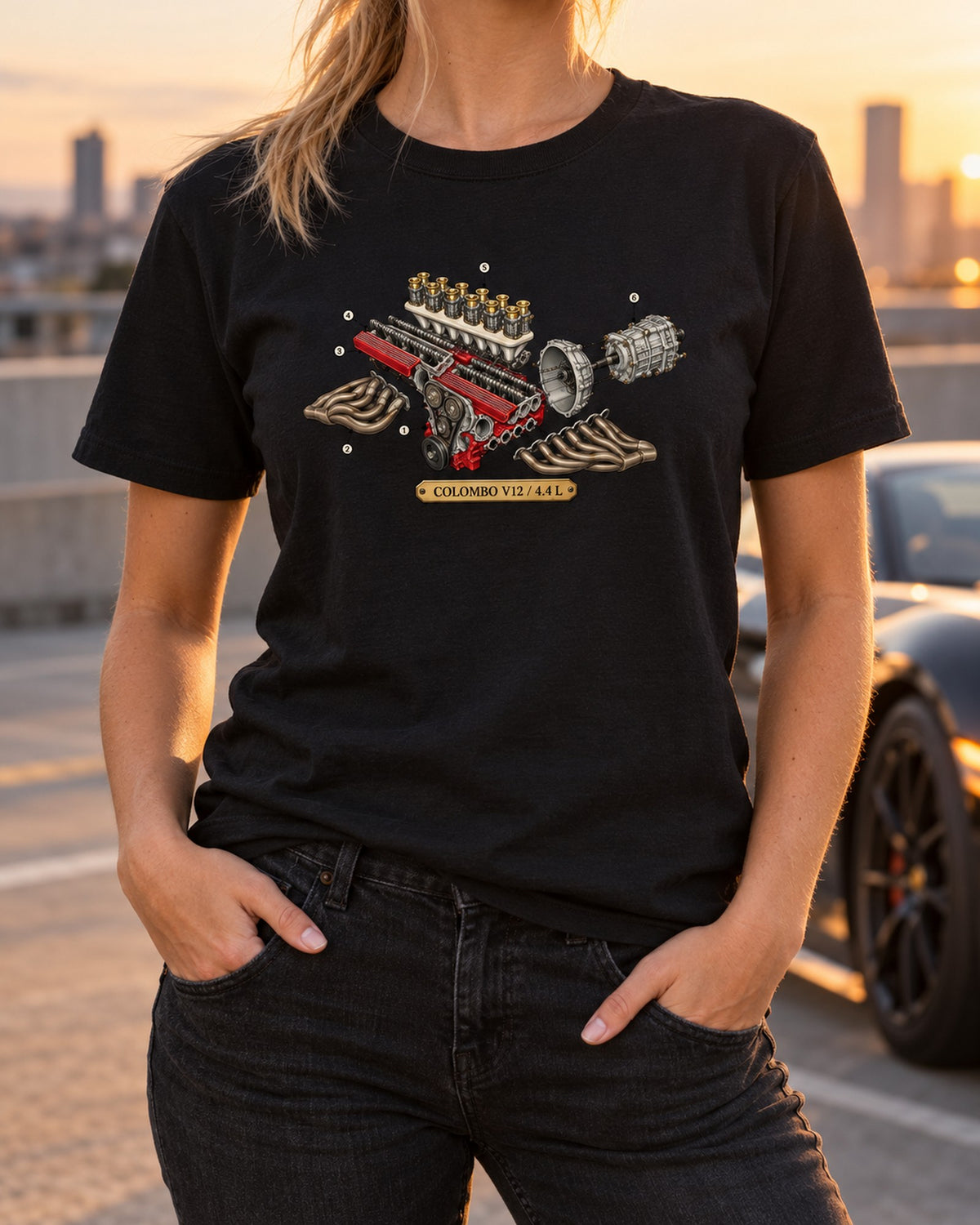 Twelve Under Glass Colombo V12 Shirt, Ferrari Daytona T-Shirt Black worn hero