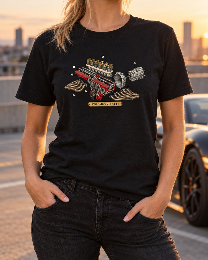 Twelve Under Glass Colombo V12 Shirt, Ferrari Daytona T-Shirt Black worn hero