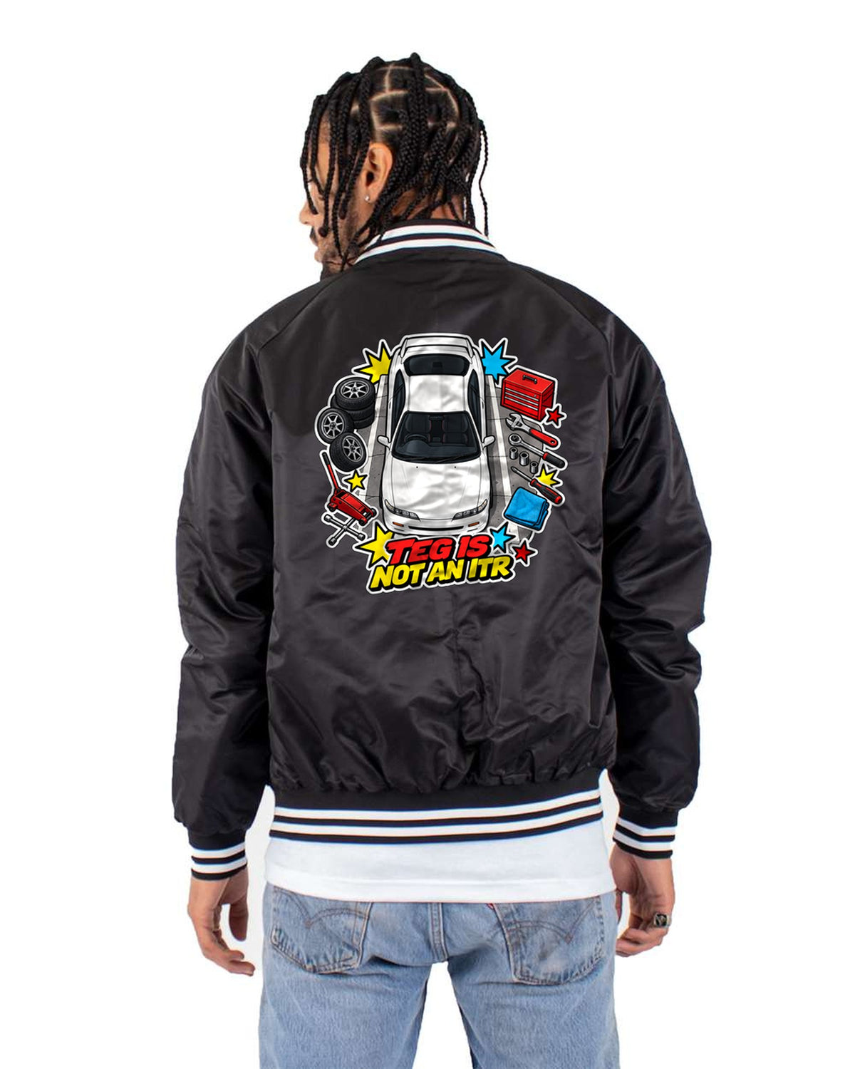 Honda Integra DC5 Showa-Era Catalogue Ad Shirt, Car Guy Gift Bomber Jacket Black back