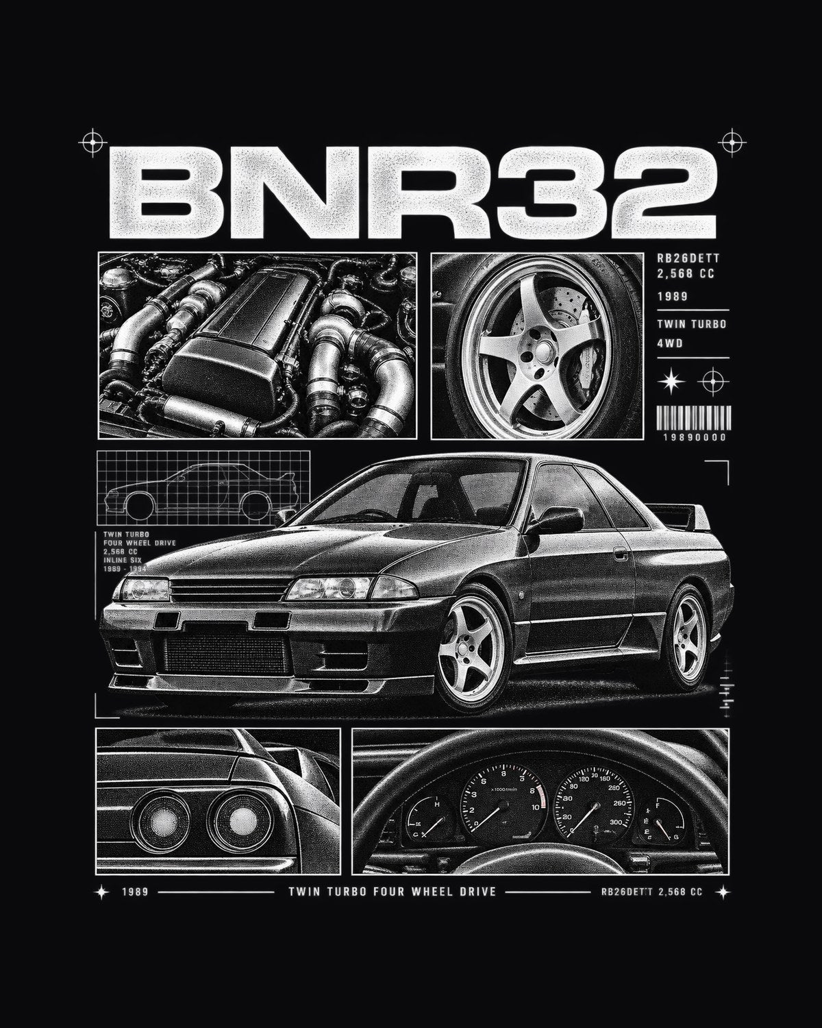 Nissan Skyline GT-R R32 BNR32 Dossier Panel Shirt design only