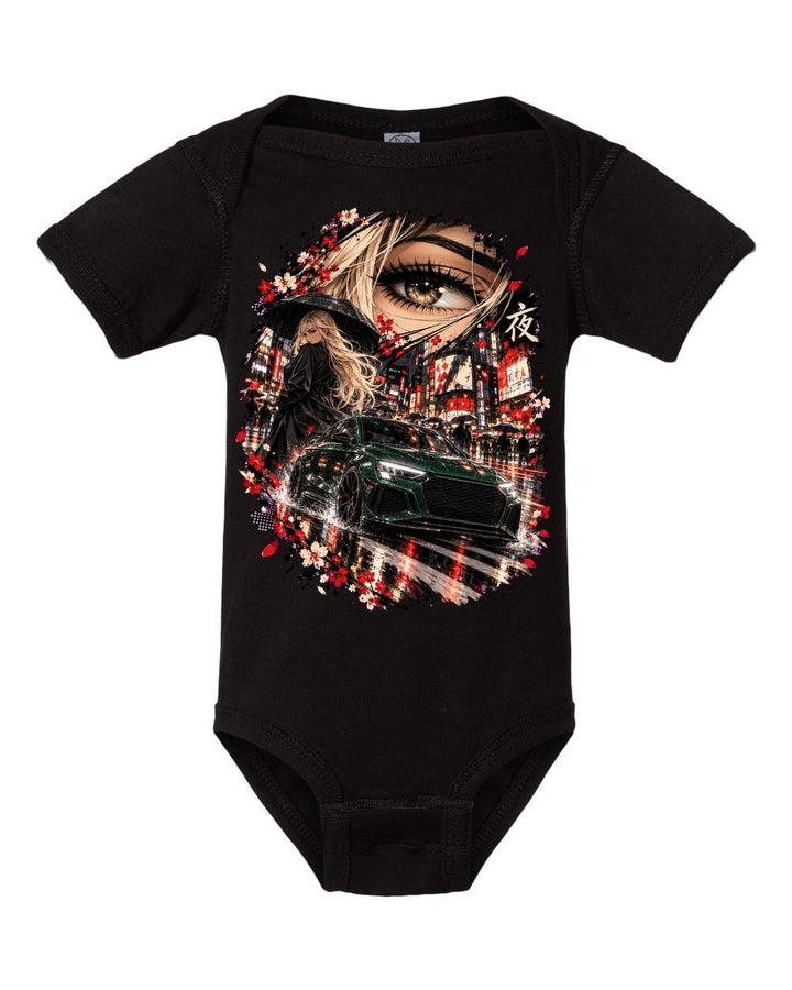 Audi RS3 Anime Girl Baby Onesie Black front