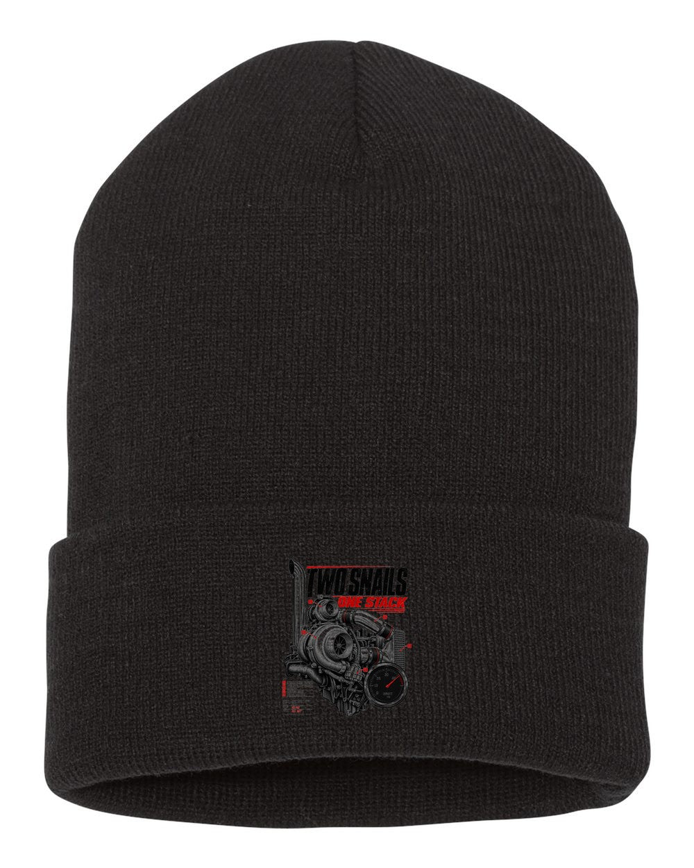 Compound Turbo Boost Gauge Shirt, Diesel Pickup Print black beanie front view with car name