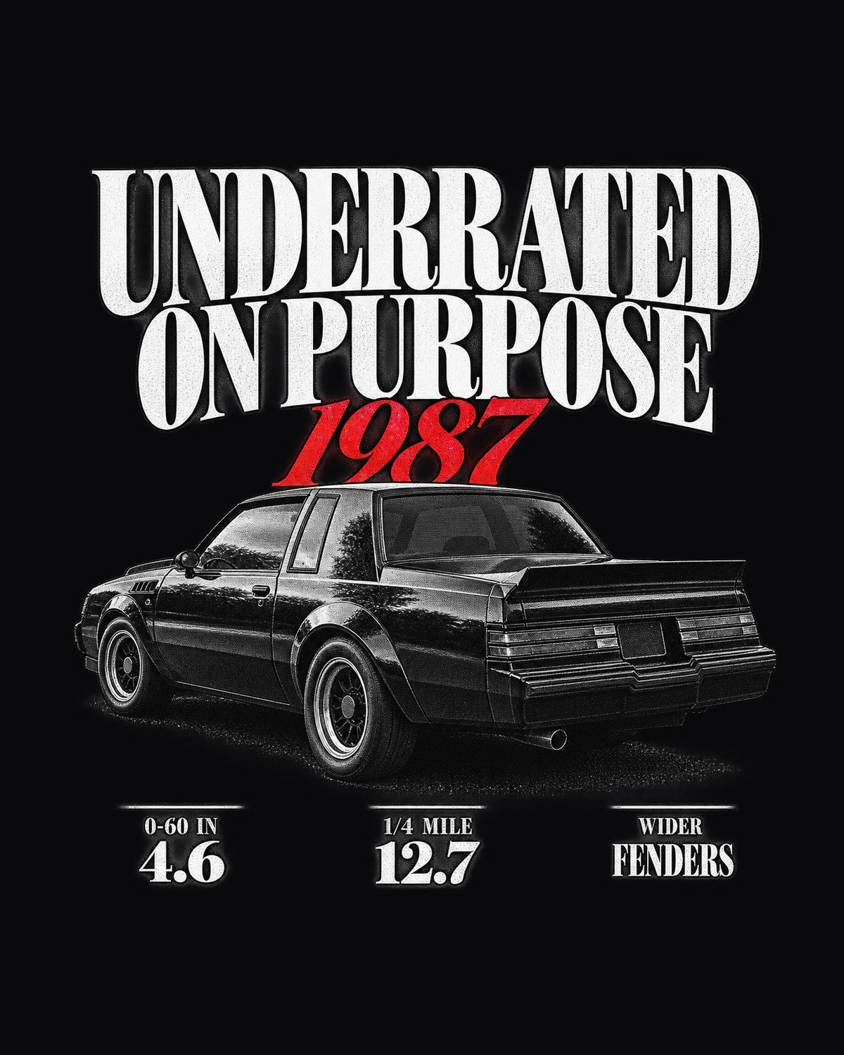 1987 Buick GNX Underrated Editorial Headline Graphic Tee design only