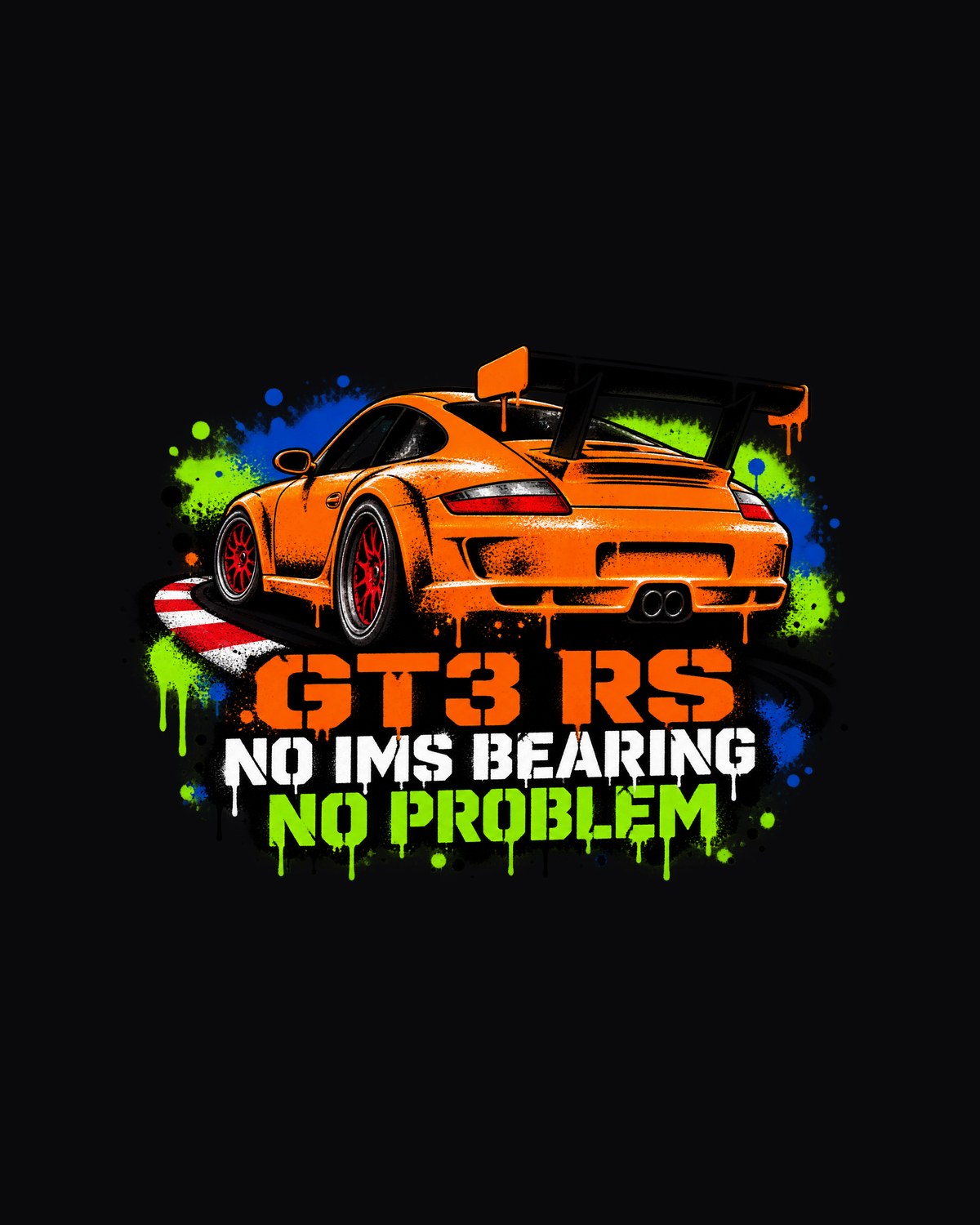 Porsche 996 GT3 RS Mezger Graffiti Stencil Shirt, No IMS Joke design only