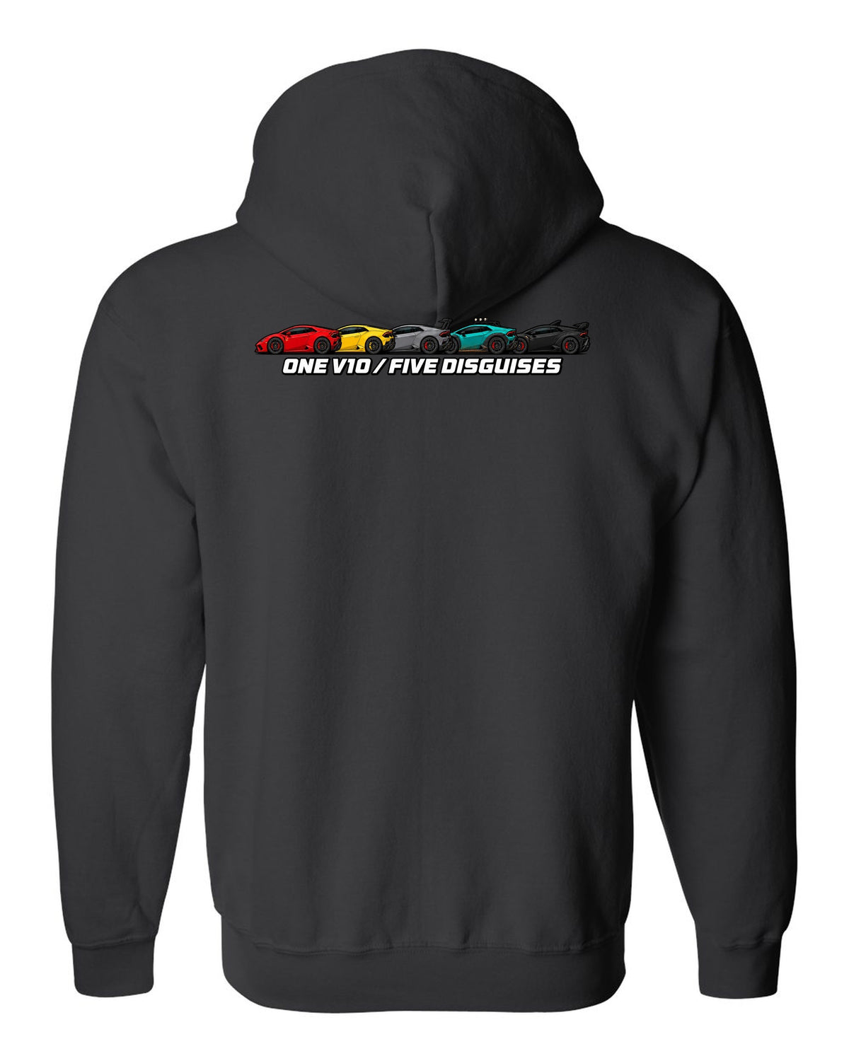 Lamborghini Huracan LP610-4 Variants Lineup black zip hoodie back view with the design
