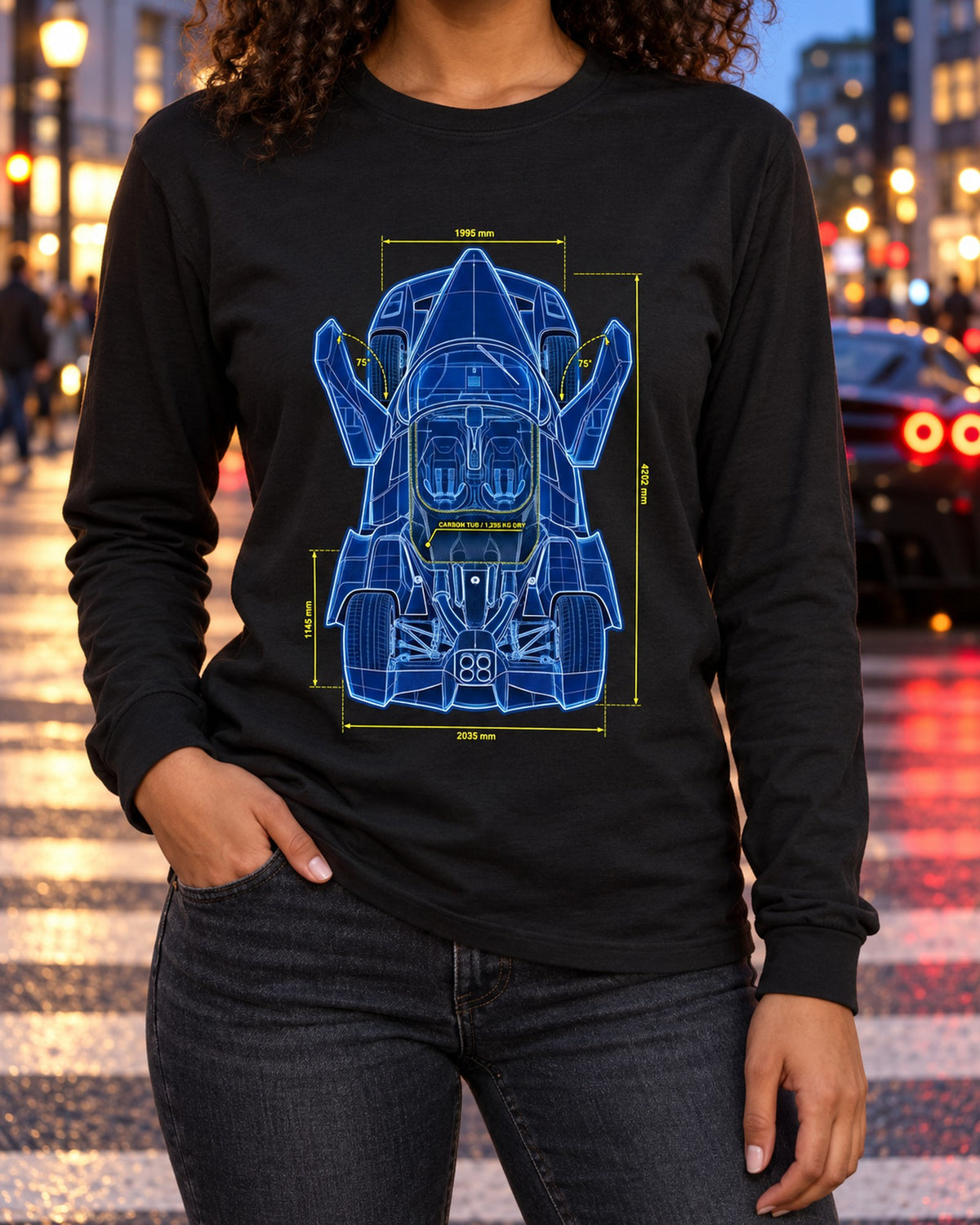 Ferrari Enzo F140 Quad Exhaust Top Plan Blueprint Shirt Long Sleeve Black worn hero