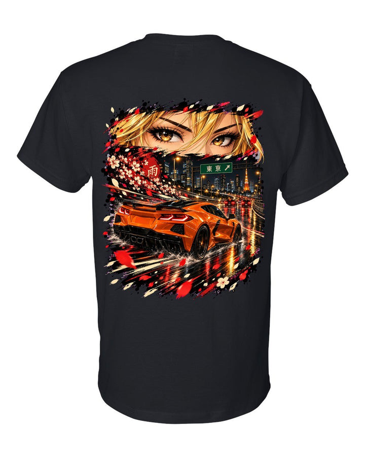 Chevrolet Corvette C8 Z06 Anime Girl T-Shirt Black back