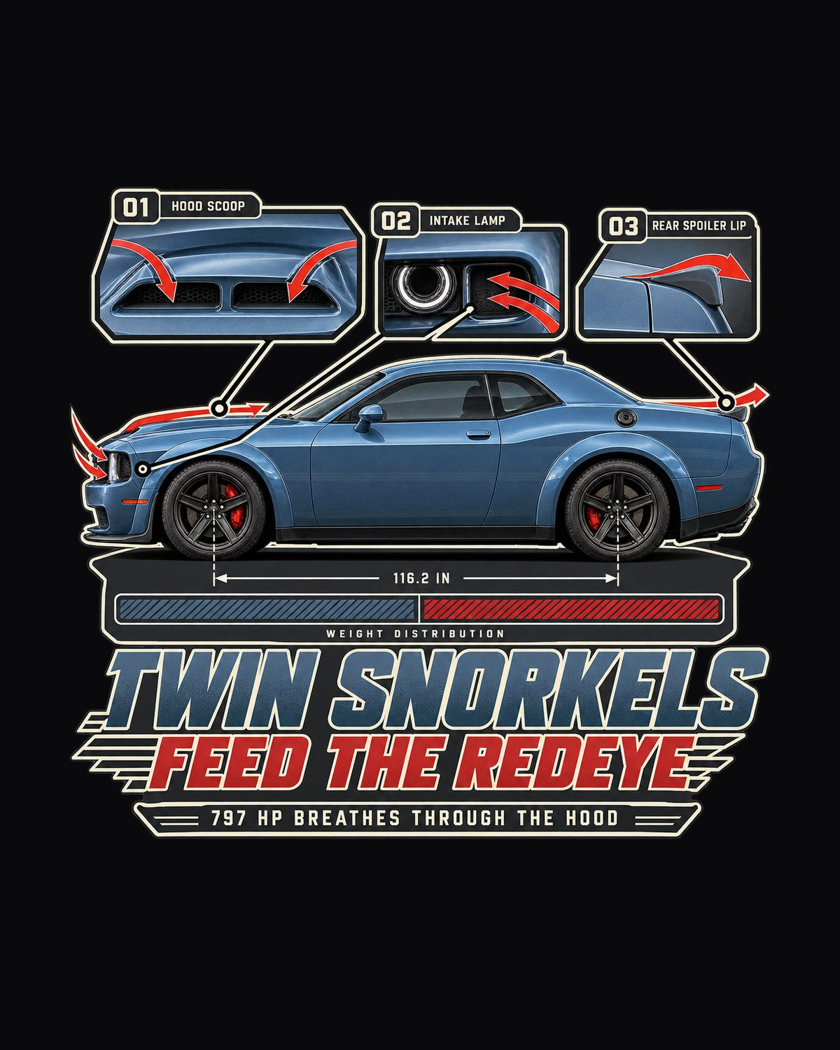 Challenger Hellcat Redeye Widebody Twin Snorkel Callout Tee design only
