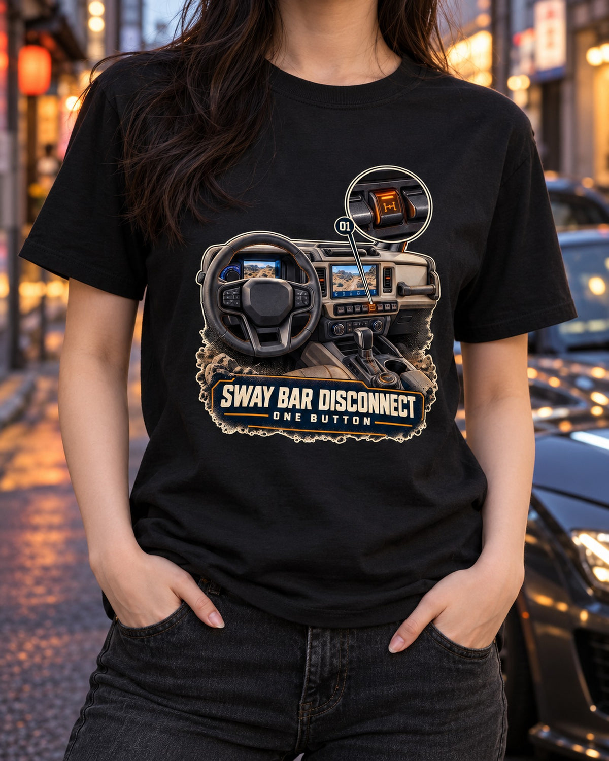 Bronco Badlands Sway Bar Disconnect Dash Tee, Bronco Gift T-Shirt Black worn hero