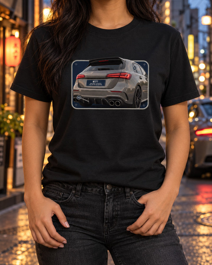 Mercedes-AMG A45 S W177 Taillight Macro print Shirt T-Shirt Black worn hero