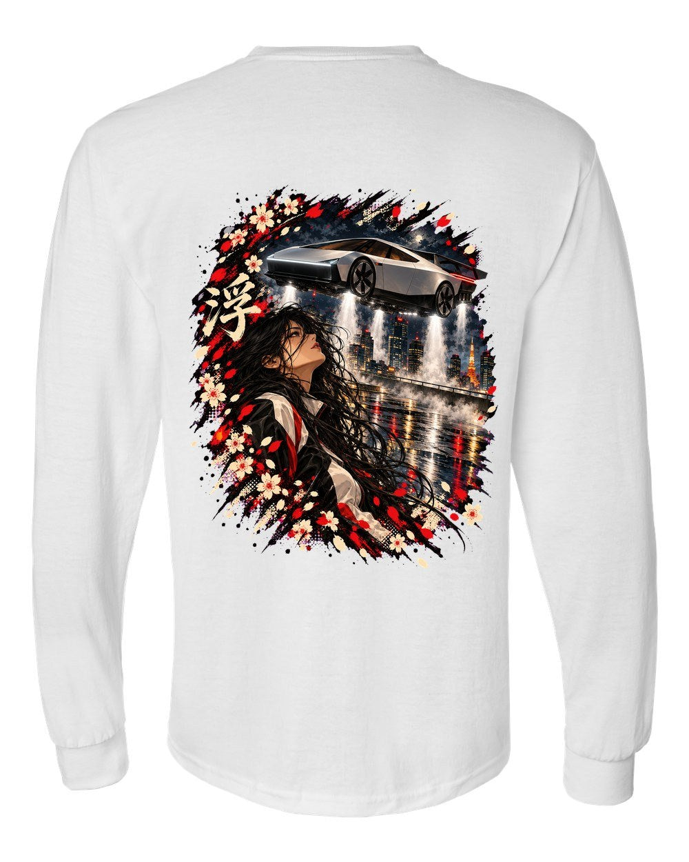 Tesla Roadster Hover Anime Girl Long Sleeve White back