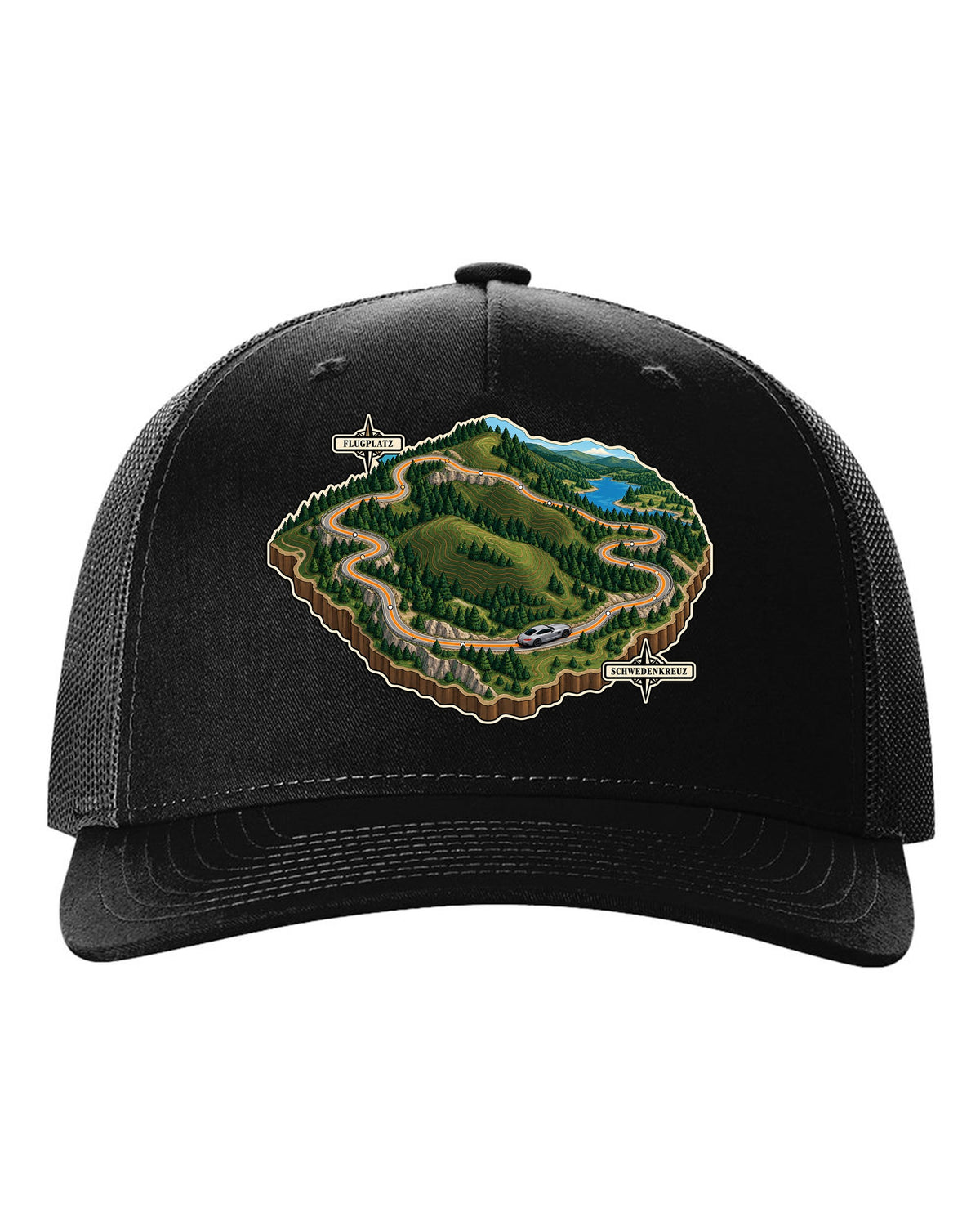 Comic halftone pop-art cockpit view of a Mercedes AMG GT C C190 with 557 PS 680 NM text black hat front view with the design