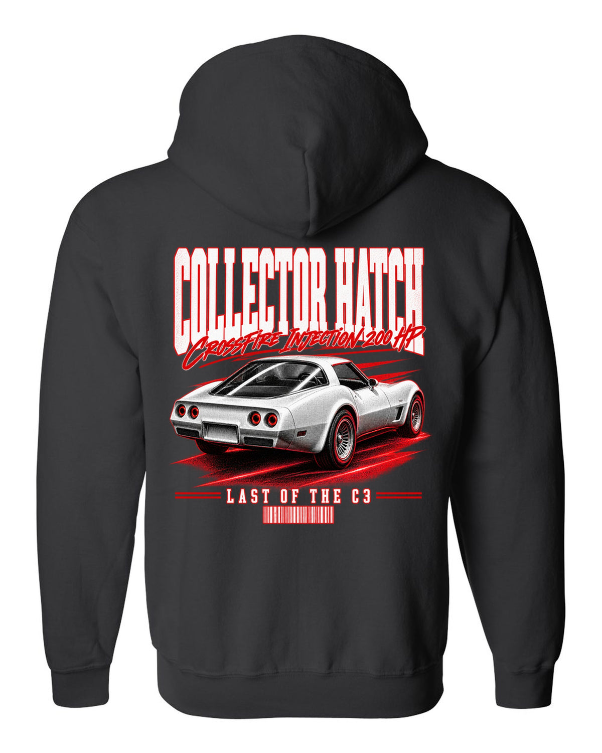 Chevrolet Corvette C3 1982 Collector Edition glass ch street poster print black zip hoodie back view with the design