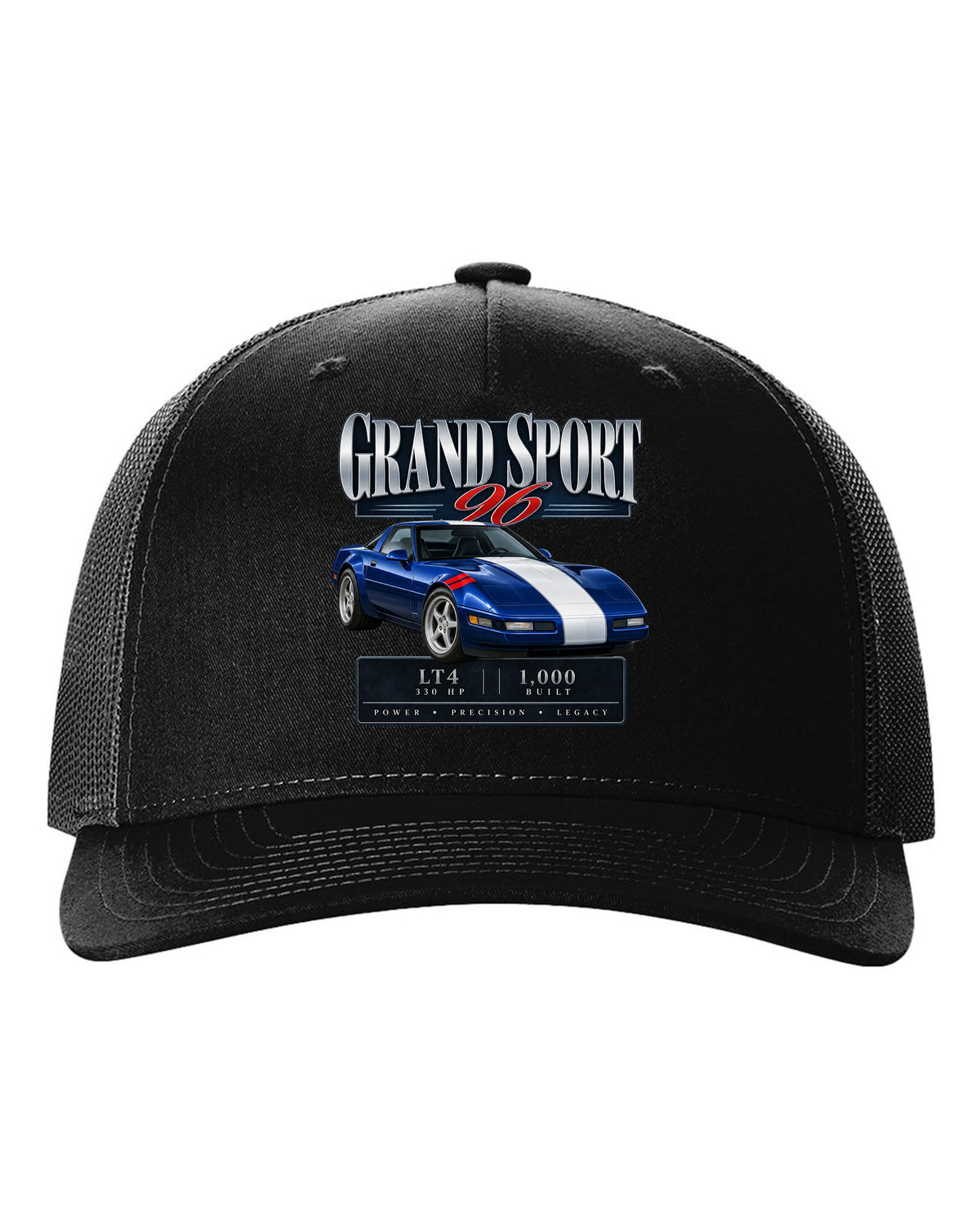 Chevrolet Corvette C4 Grand Sport 1996 archive panel print black hat front view with the design