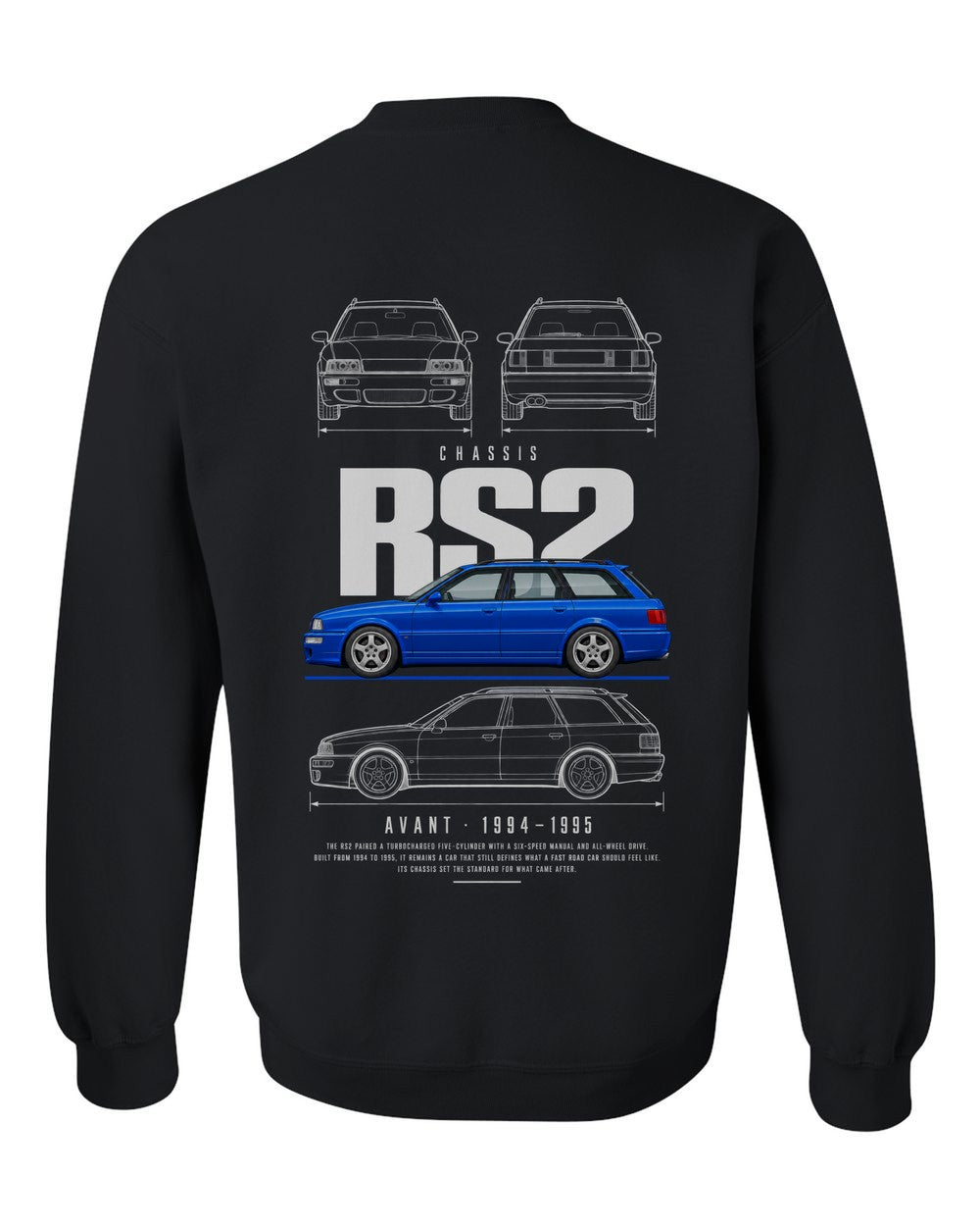 RS2 full-back artwork black crewneck back view with the design