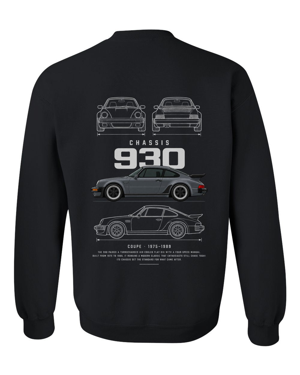 930 full-back artwork black crewneck back view with the design