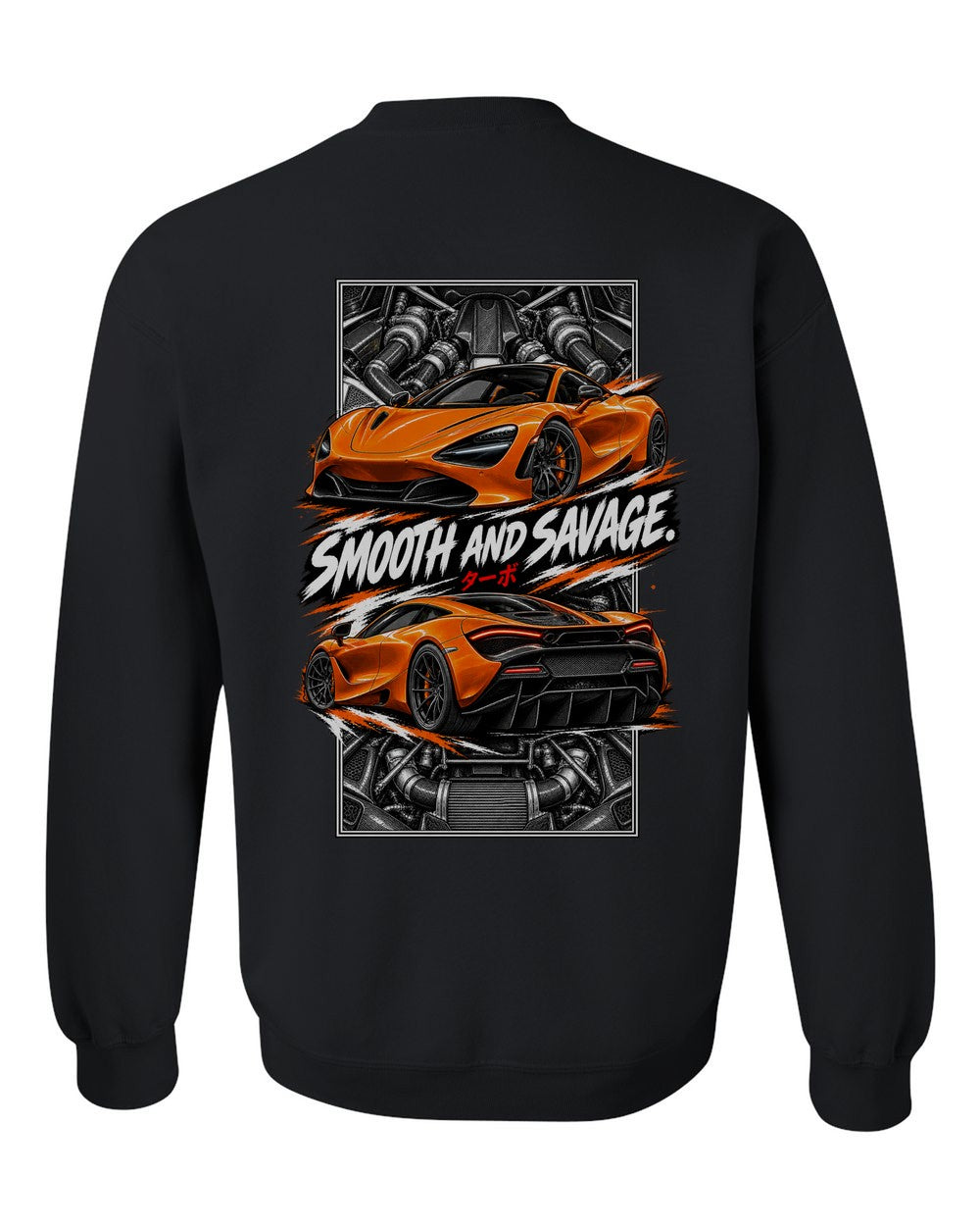 Mclaren 720S torn poster black crewneck back view with the design