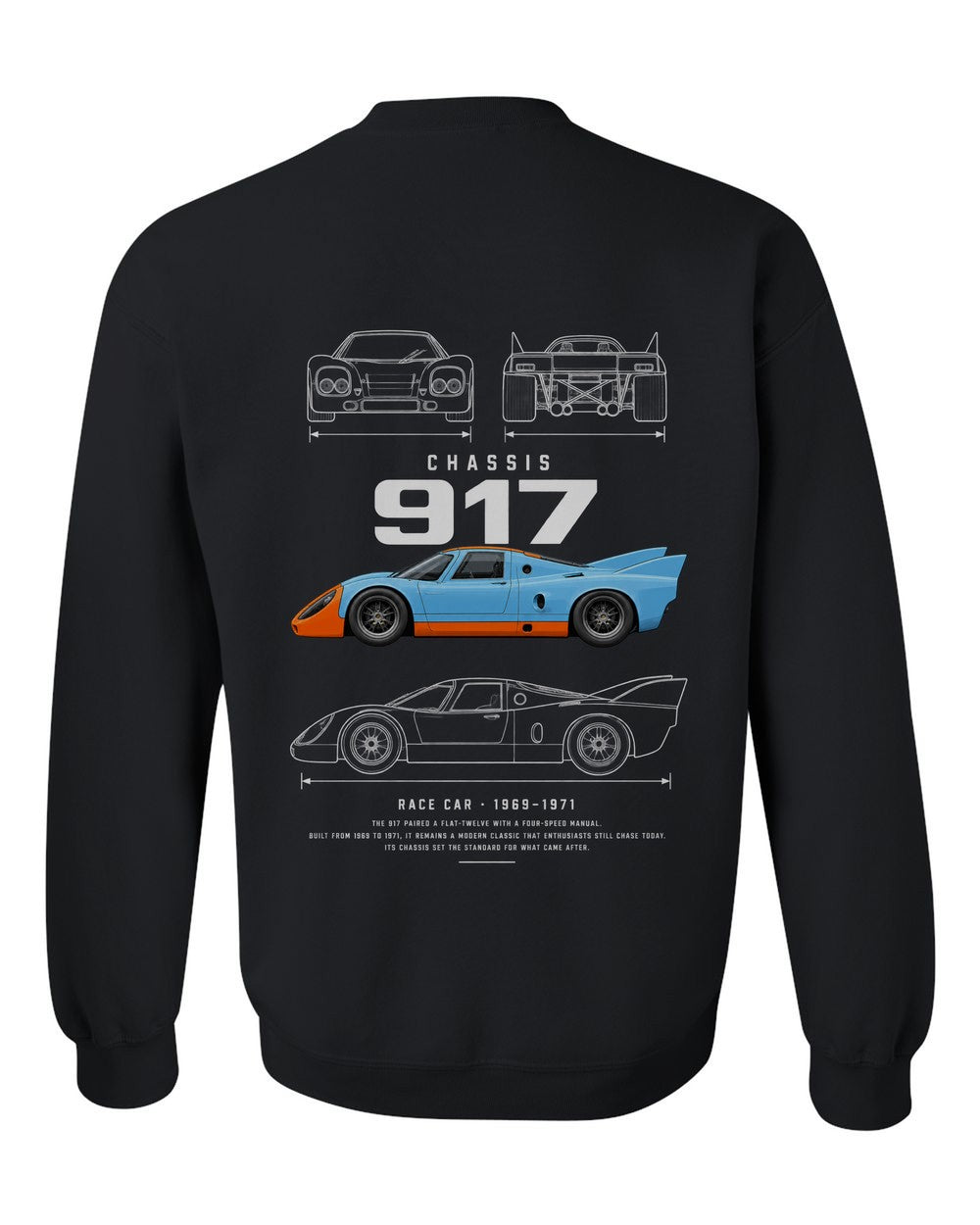 917 full-back artwork black crewneck back view with the design