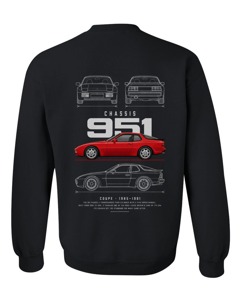 951 full-back artwork black crewneck back view with the design