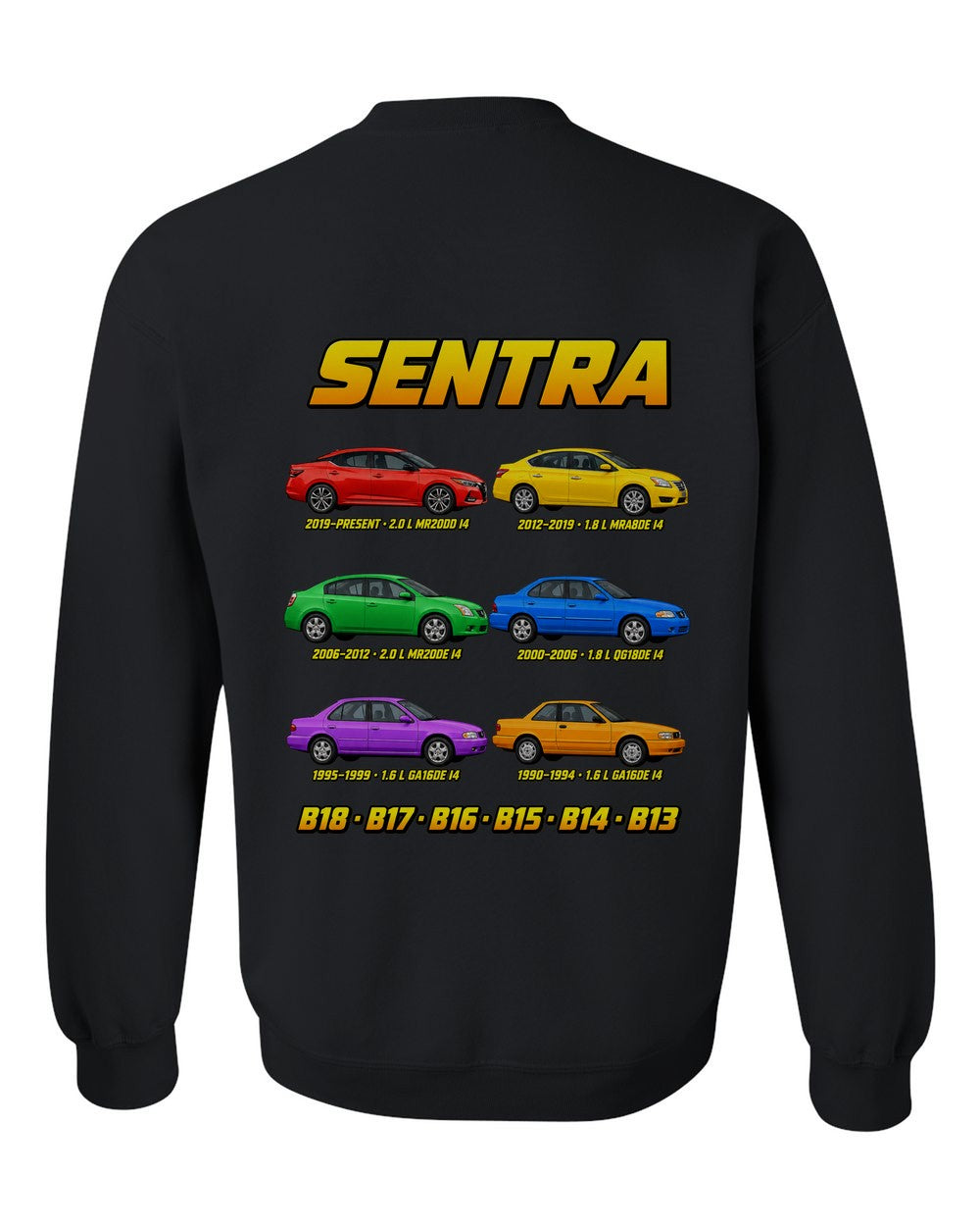 Nissan Sentra evolution poster black crewneck back view with the design