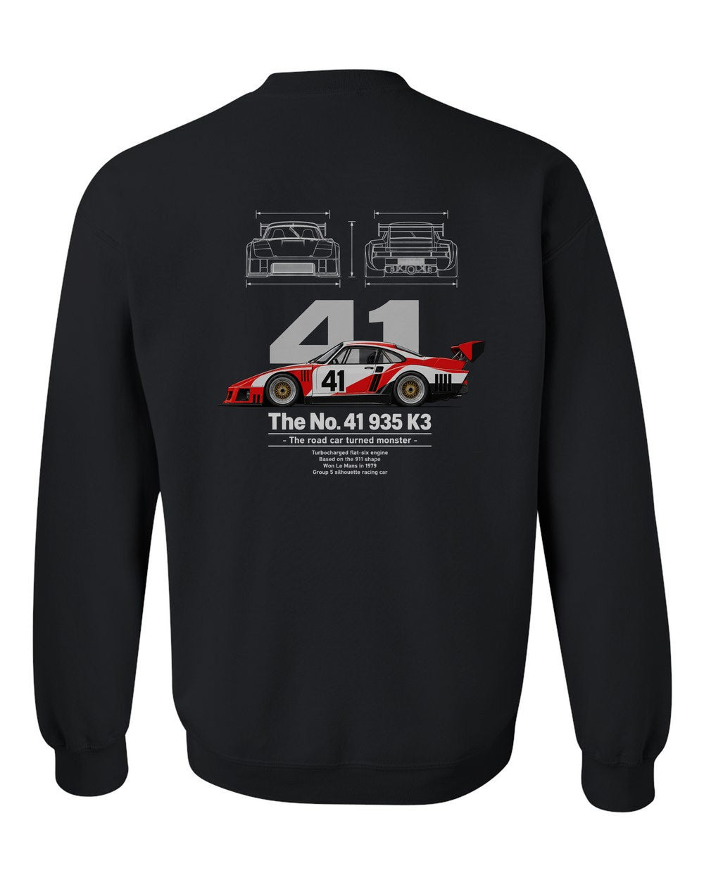 No. 41 935 K3 black crewneck back view with the design