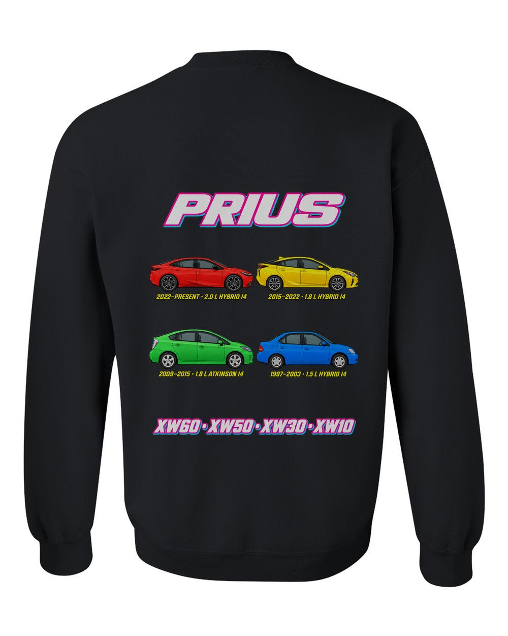 Toyota Prius evolution poster black crewneck back view with the design