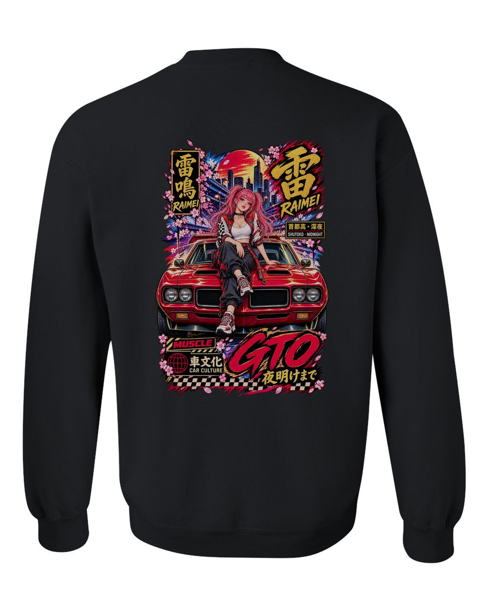 RAIMEI GTO full-back artwork black crewneck back view with the design