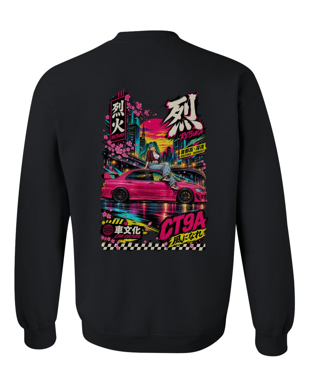 RETSUKA CT9A full-back artwork black crewneck back view with the design