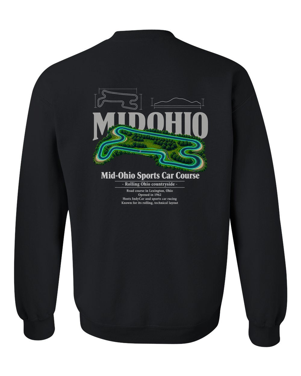 Mid-Ohio Sports Car Course black crewneck back view with the design