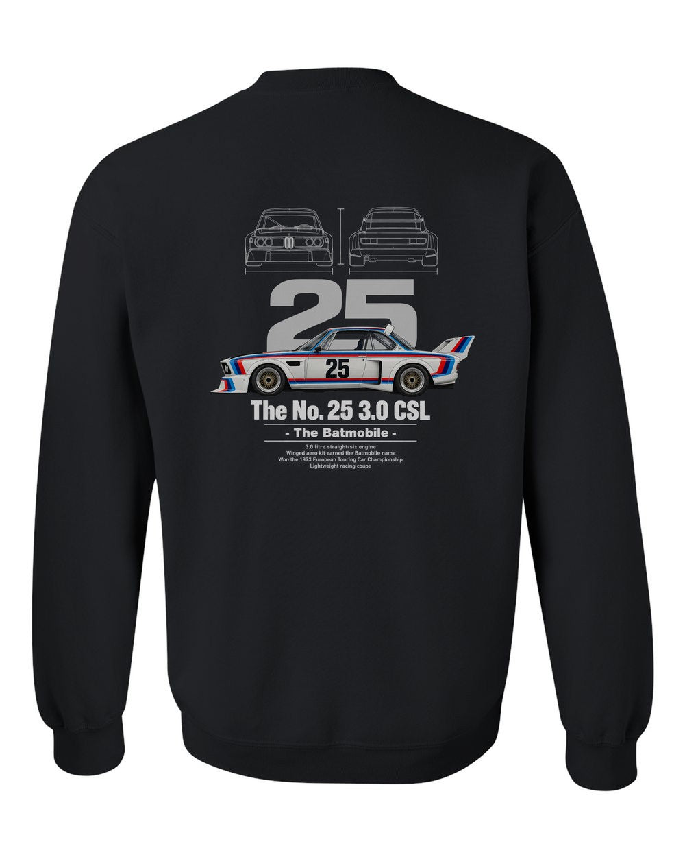 No. 25 3.0 CSL black crewneck back view with the design