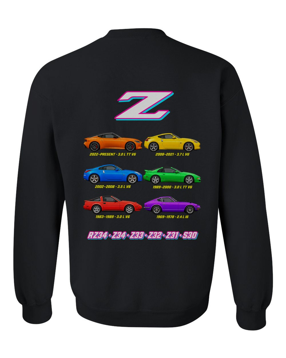 Nissan Z evolution poster black crewneck back view with the design