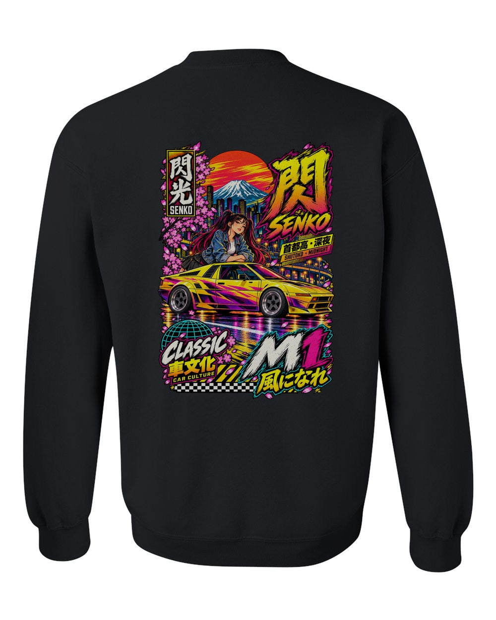 SENKO M1 full-back artwork black crewneck back view with the design